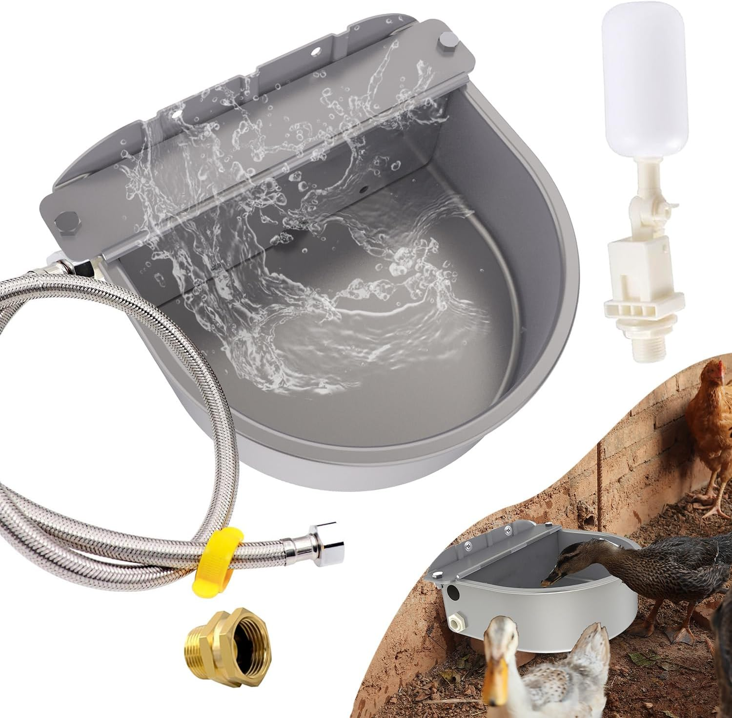 Automatic Water Dispenser for Dog Water Bowl Dispenser Large Size Stainless-Steel Waterer Feeder Self Filling Water Trough for Poultry and Livestock