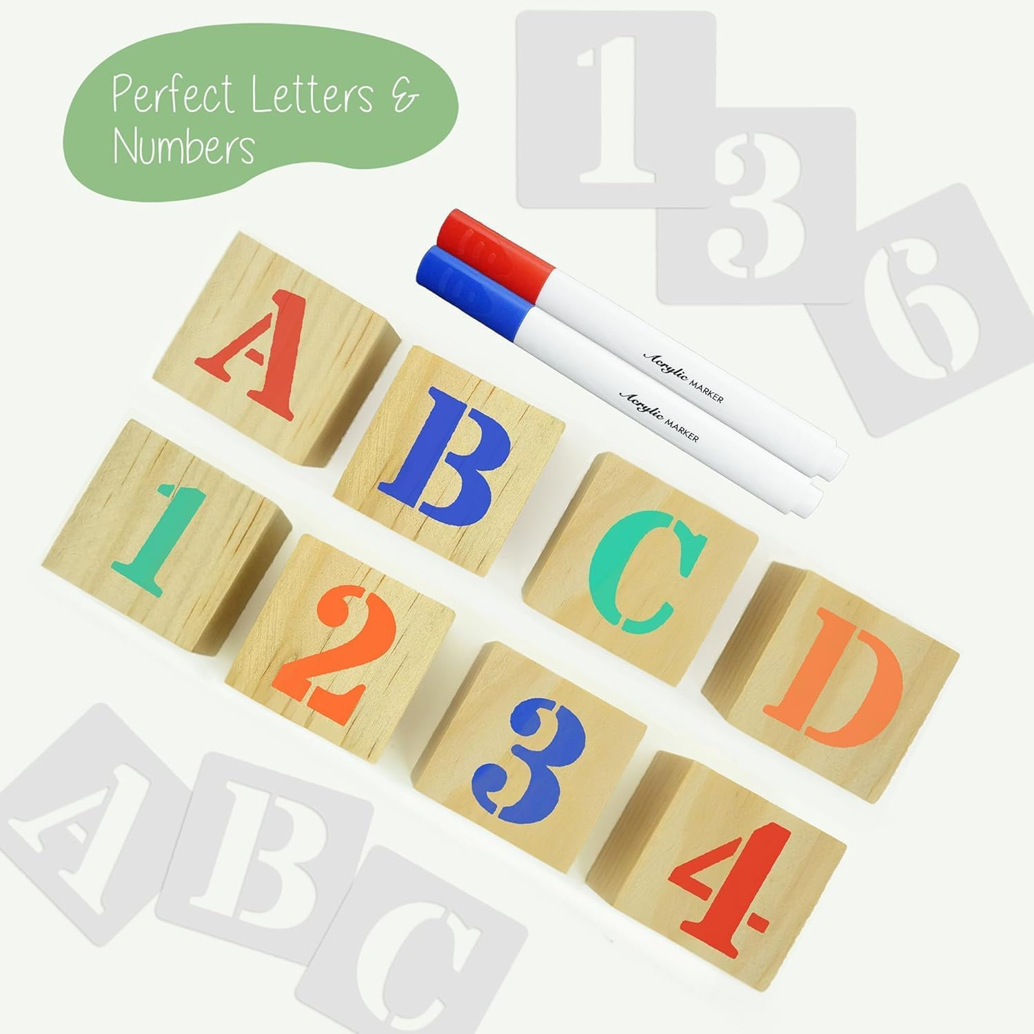 111 Pcs Baby Shower Party Decorate a Block Games Kit Including Decorate Game Sign 50 DIY Wooden Block 24 Acrylic Paint Marker 36 Stencils Baby Shower Prize for Gender Reveal Game(Boho,Classic Color)