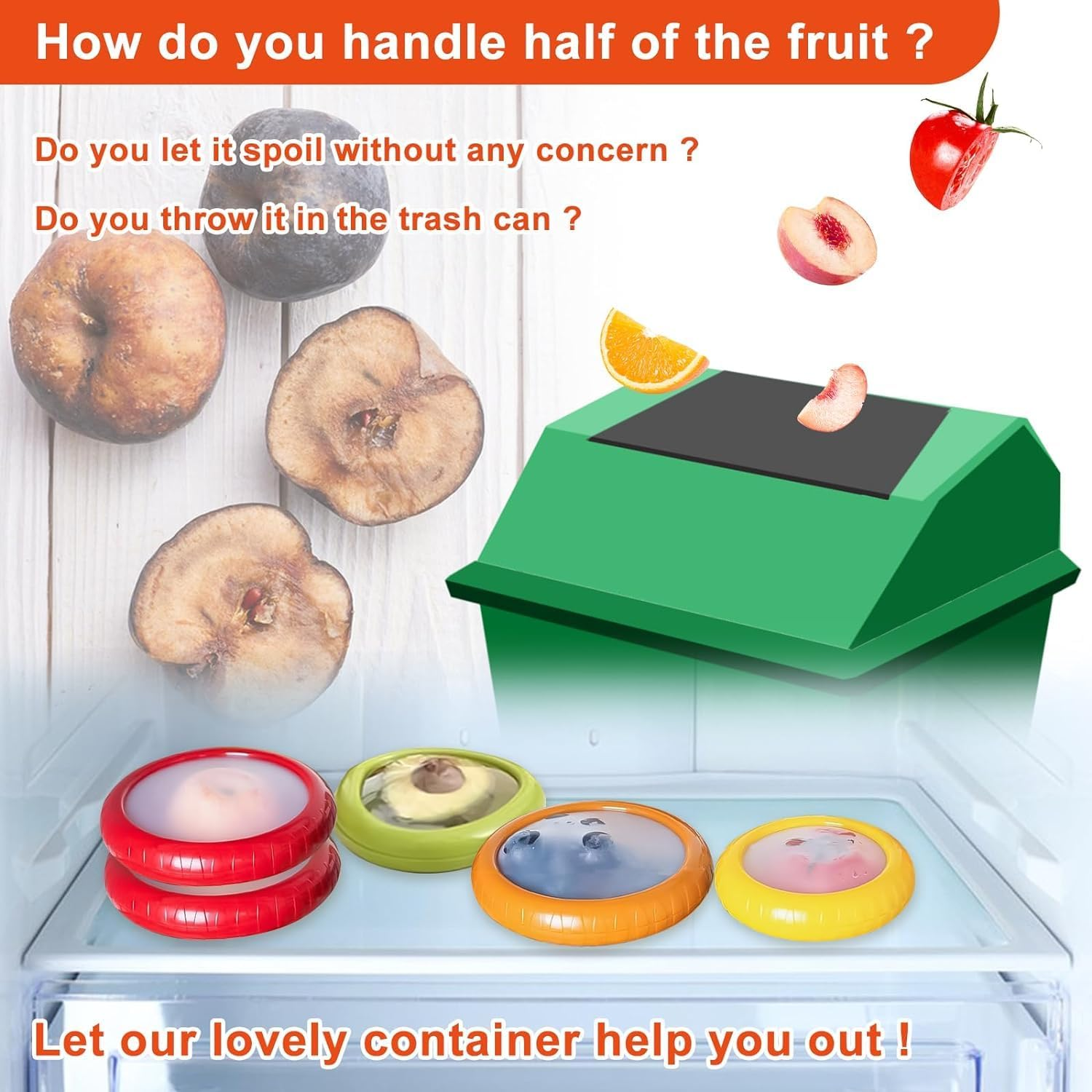 Fruit and Vegetable Storage Containers 4 Pack, Avocado Saver, Onion Storage, Container Tomato and Lemon Keeper, Fridge Storage Containers, Food Saver, Food Storage image number 5