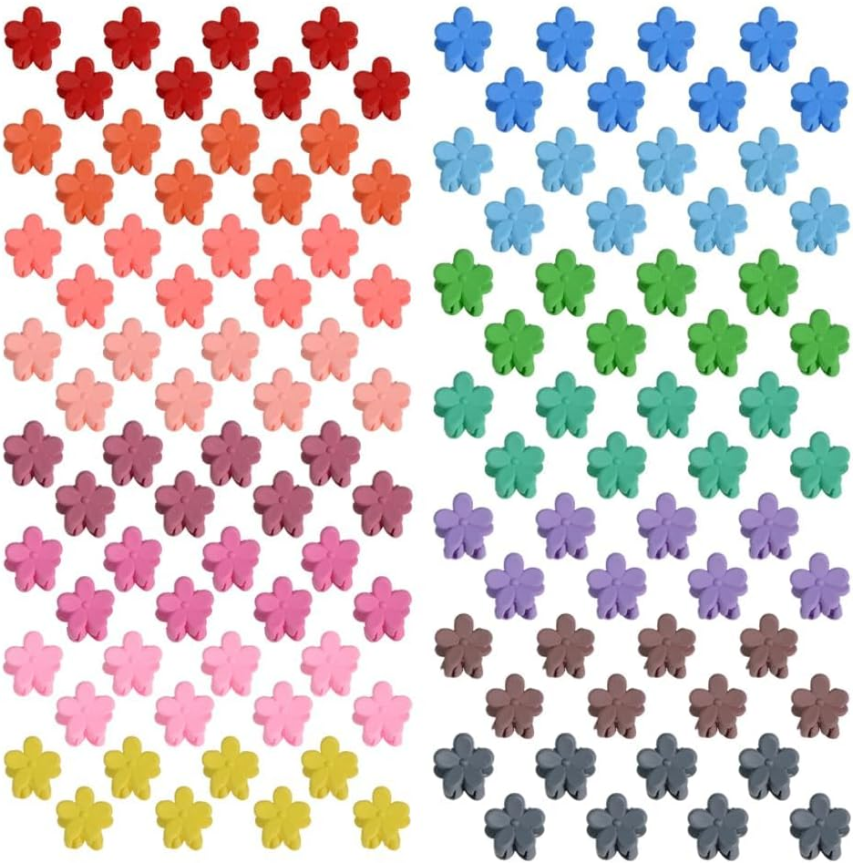 Mini Hair Claw Clips for Women and Girls, 50 Pack Matte Rainbow Colored Flower Design, Strong Grip Tiny Bangs Accessories image number 3