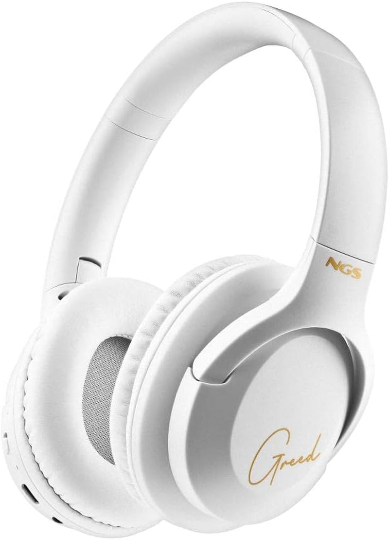 NGS ARTICA Greed White Supra-Aural Wireless Headphones, Compatible with Bluetooth Technology, Lightweight and Foldable, Built-In Microphone, 40 Hours Battery Life, White