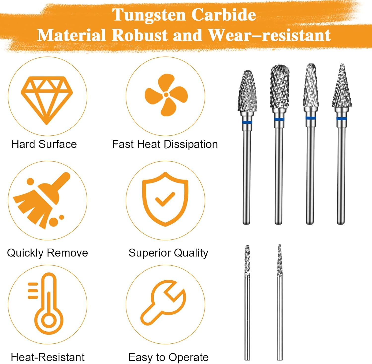Gjinxi 6 Pack Nail Drill Bits for Acrylic Nails, 3/32 Inch Professional Tungsten Carbide Nail Bits, Cuticle Efile Nails Drill Bit Grinding Heads, Electric Cuticle Drills Bit Accessories for Home Salon image number 4