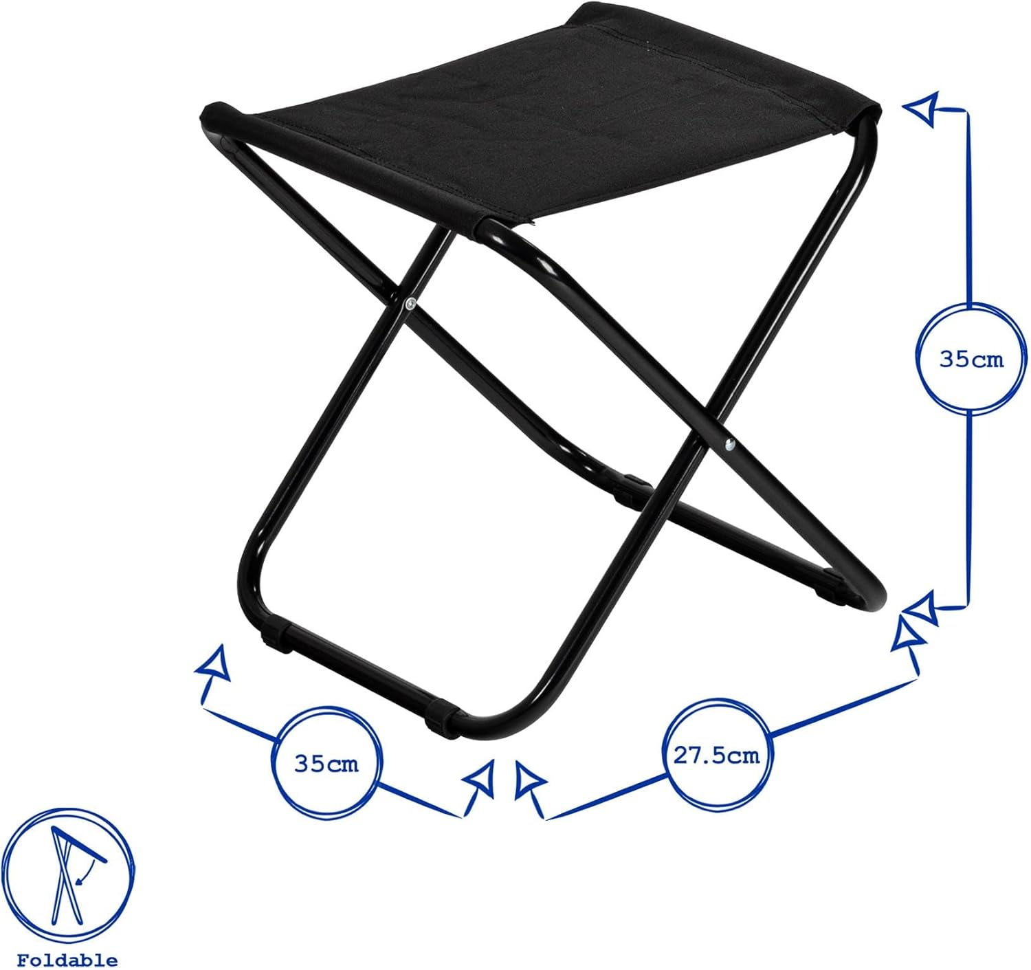 Harbour Housewares Folding Stool - Black - Pack of 1 - Canvas Camping Stool Adults Small Portable Lightweight Outdoor Foldable Garden Seat for Fishing, Travelling, Picnics image number 3