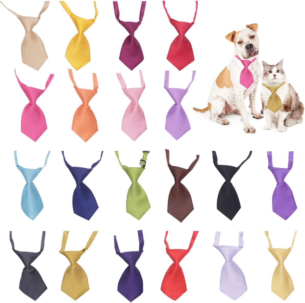 Wepetyo 10 Pcs Pure Color Pet Tie Dog Ties with Adjustable Collar for Dogs Cats Summer Party Decoration(Mixed Style)