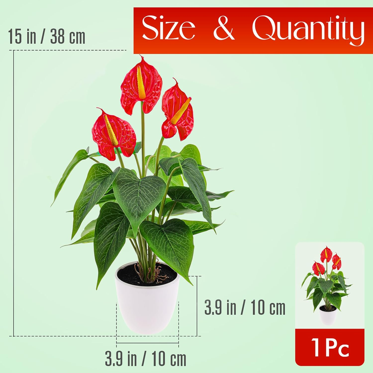 Folmywy Artificial Flower Plants Anthurium 38Cm Fake Potted Plant with Pot Red Faux Bonsai Tropical Flowers for Home Living Room Bedroom Office Indoor Outdoor Occasions Decor image number 4