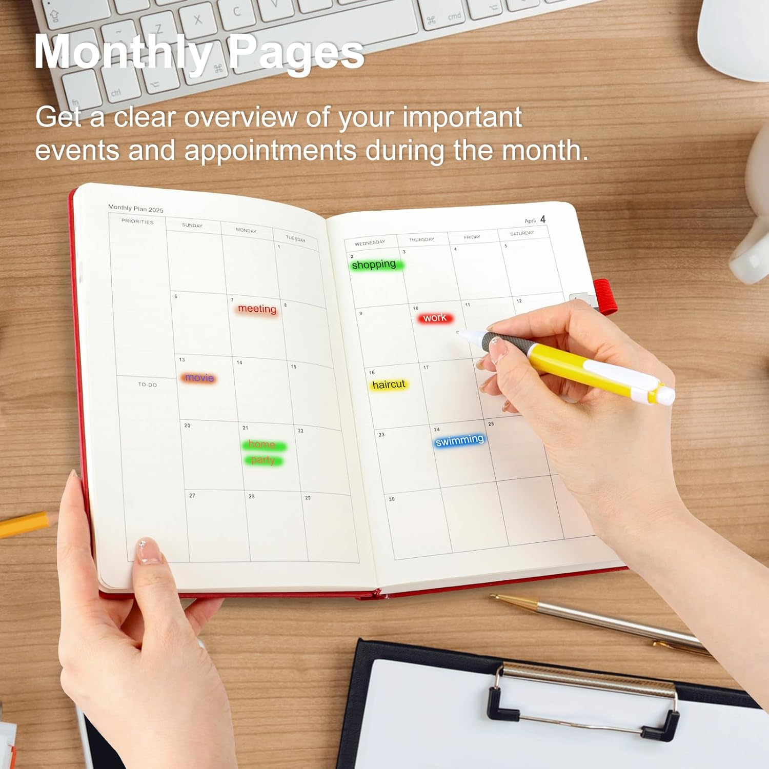 Academic Diary 2025 - A5 2025 Diary, Day per Page, Leather Notebook from Jan to Dec, Self-Care Daily Planner, Journal Notebook, A5 Week to View Diary, Monthly Planner with Pen Loop (Red)