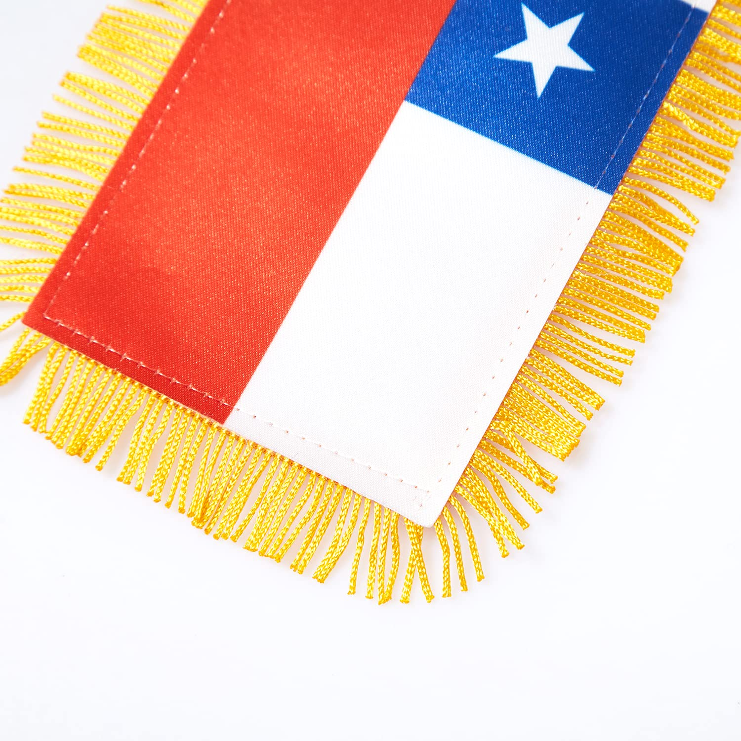 CANTENDO 2 Pack Chile Window Hanging Flag,Mini Chilean Car Flag with Pole Tassel Suction Cup Rearview Mirror Decoration(3X5 Inch) image number 5