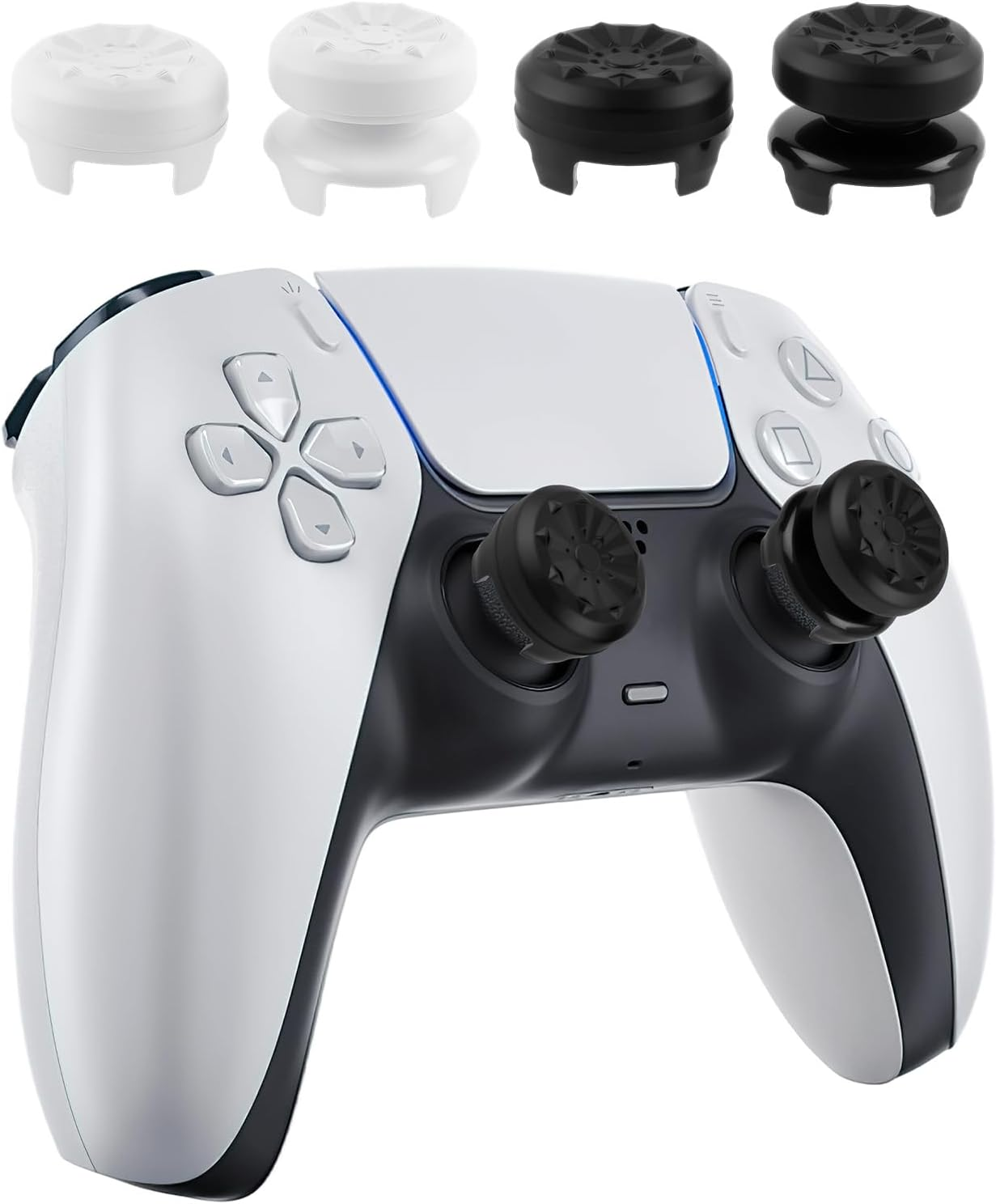 Textured PS5 Thumb Grips Controller Cover - 2 Pairs Black & White Non-Slip Silicone Joystick Caps Compatible with PS5/PS4 Controller Accessories (Improve Grip & Control)