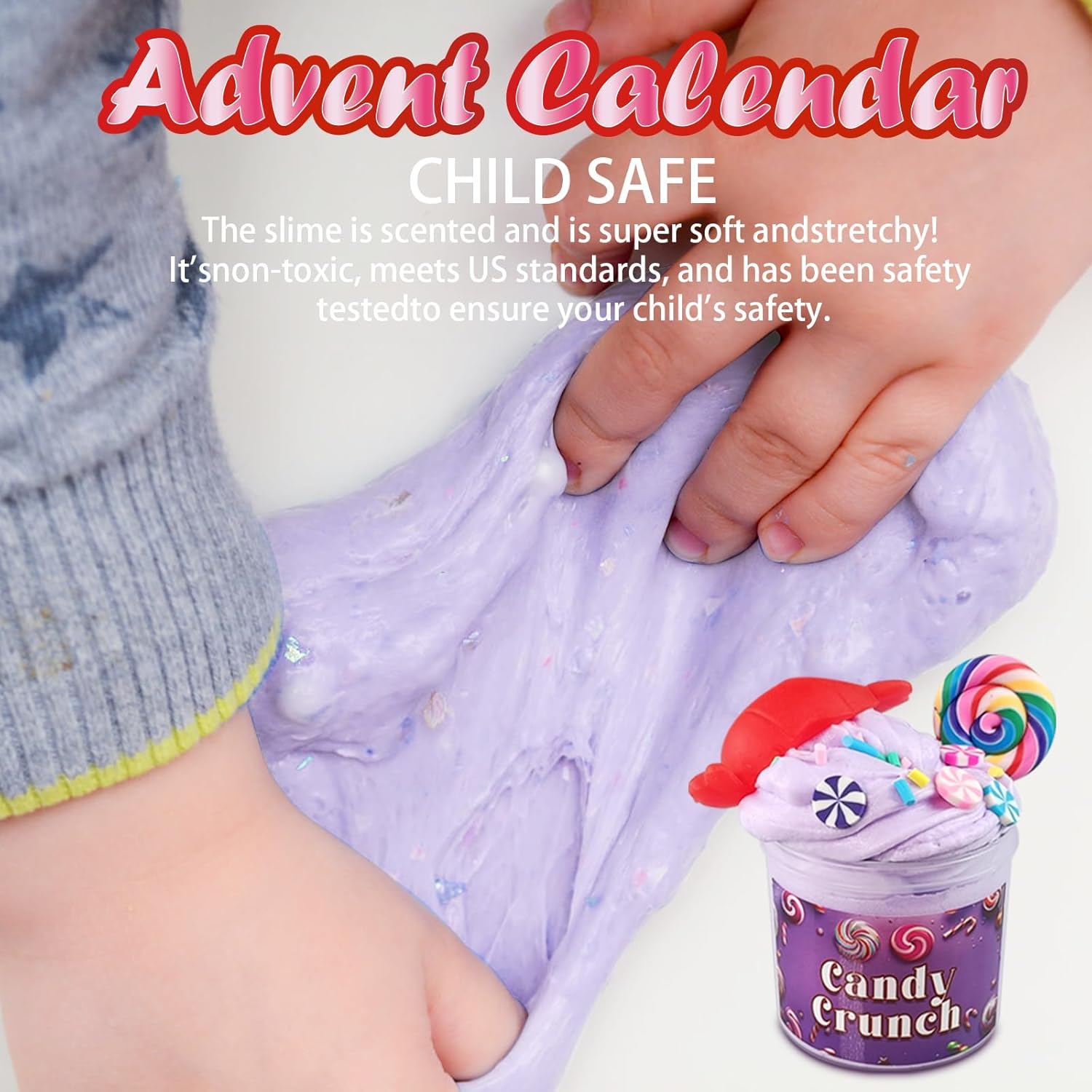 Advent Calendar 2024 Children'S Girls Slime Advent Calendar 12 Slimes with Christmas Motifs and 12 Packages with Slime Decoration Parts Christmas Countdown Calendar for Children Boys Girls