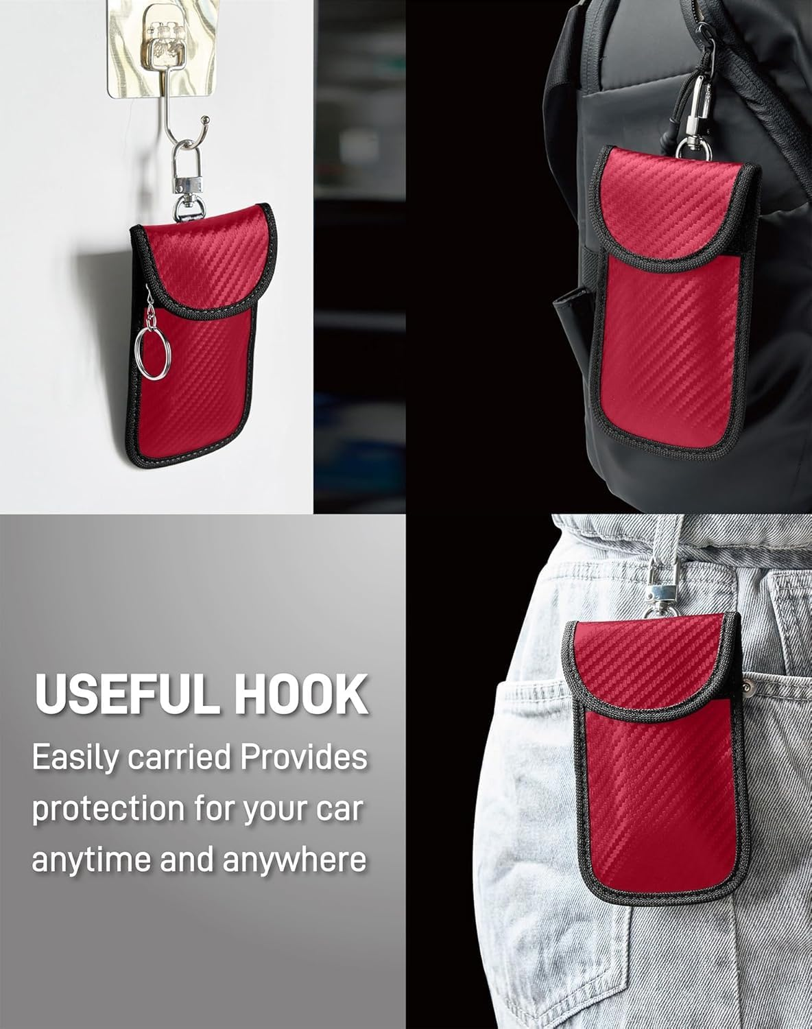 Car Key Protector(2 Pack)&ndash; Car RFID Signal Blocking, Car Security Protection, Anti-Theft Pouch, Anti-Hacking Case Blocker (Red, One Size) image number 3