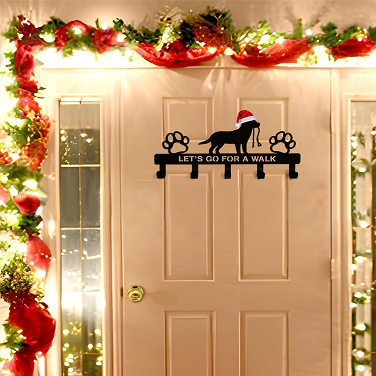 5-Hooks Dog Leash Holder for Wall,Doorway Dog Hooks for Wall,Dog Outdoor Stuffs Storager Rack for Hanging Dog Vest Harness,Key Holder Wall Mount,Leash,Collar,Keys,Dog Iron Leash Hooks for Wall image number 5