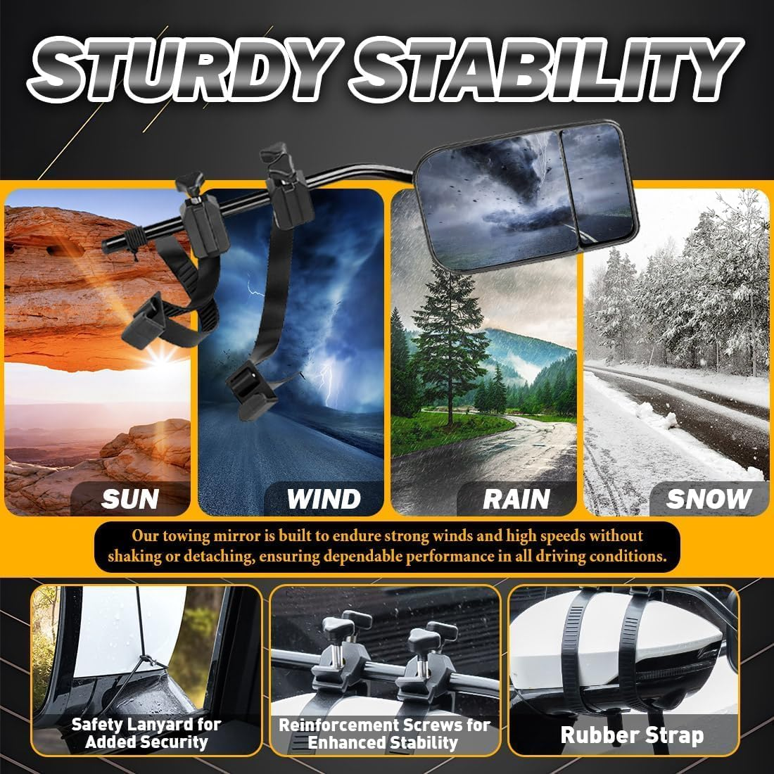 Clip on Towing Mirrors Extensions for Towing, 360 Degree Adjustable Rotation Side Mirror Extenders for Towing, Convex Rearview Mirror, Tow Mirrors for Car Truck Trailer RV SUV, 2 Pack image number 3