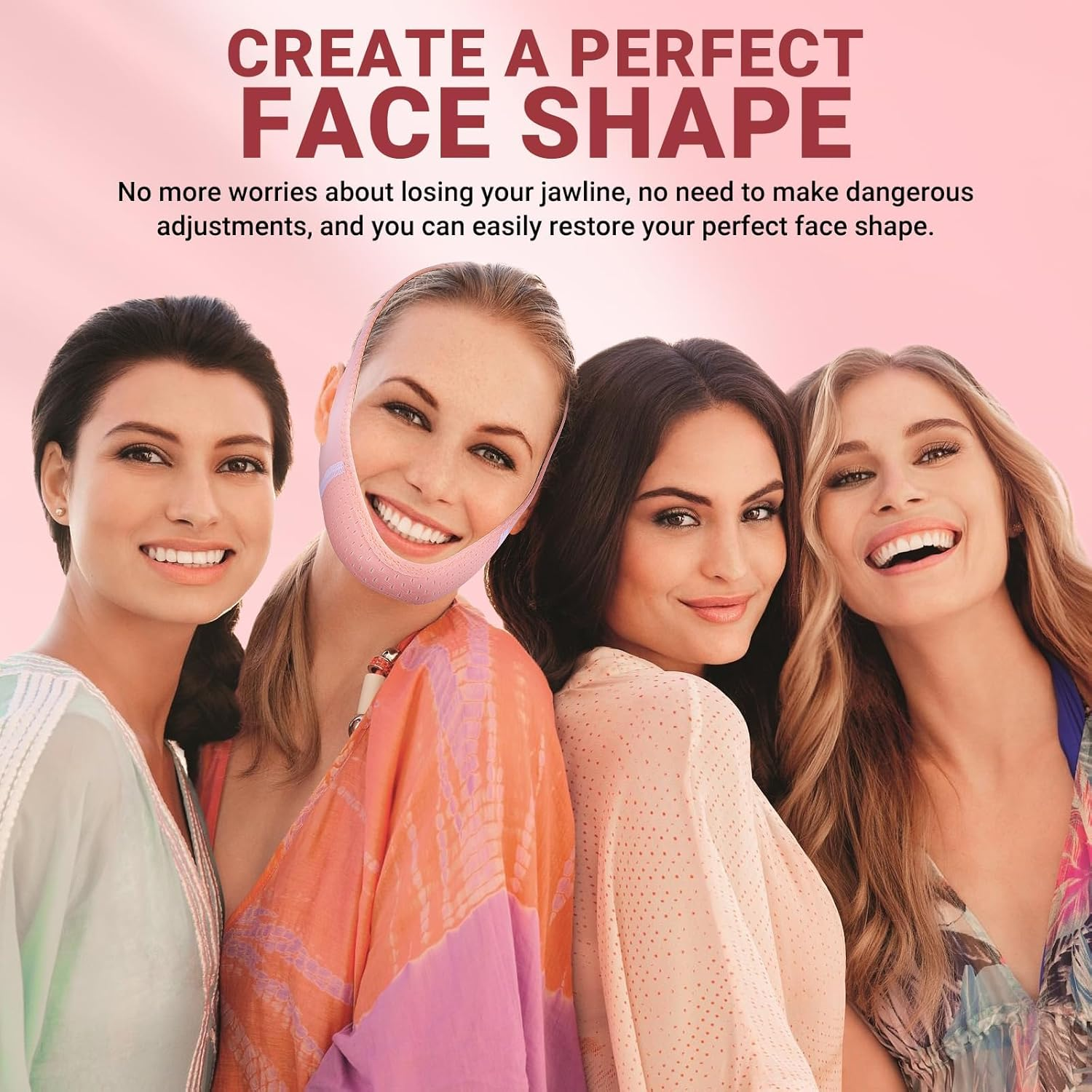 Juskaa Reusable V Line Lifting Mask with Chin Strap for Sleeping,Face Lift Prevent Sagging, Jaw Exerciser,Light Pink,M image number 1