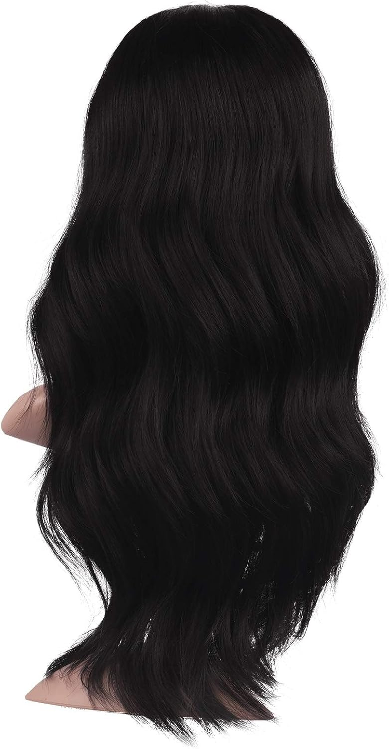 XILIYAI Long Black Wigs for Women, 26 Inch Middle Parting Synthetic Wavy Wig for Daily Party, Natural Black - Blonde--Straight image number 7