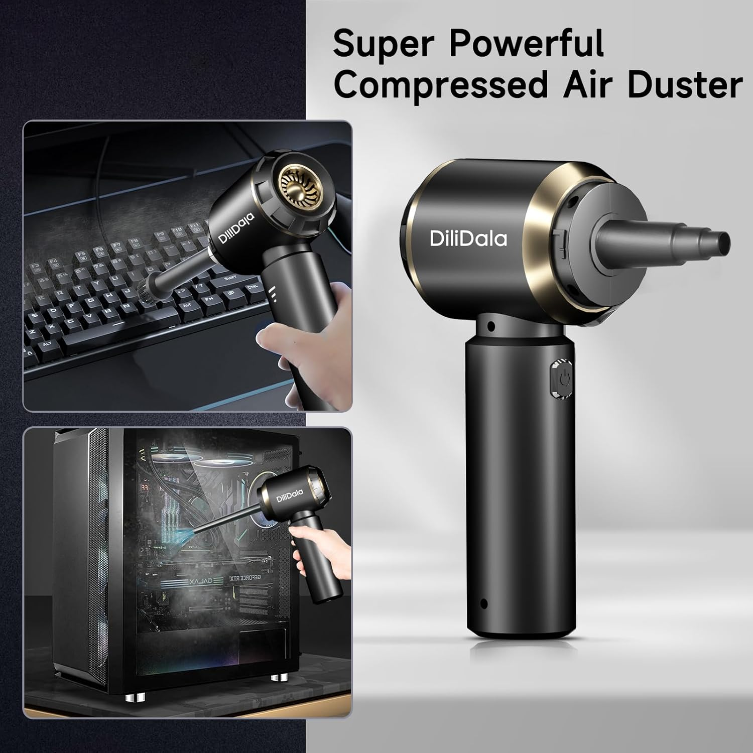 Car Vacuum Cleaner Cordless, Handheld Vacuum 22000PA High Power Suction, 4-In-1 Compressed Air Duster & Air Blower & Pump, Portable Vacuum Cleaner with 3 Gears for Home, Pet, Keyboard (Grey) image number 5