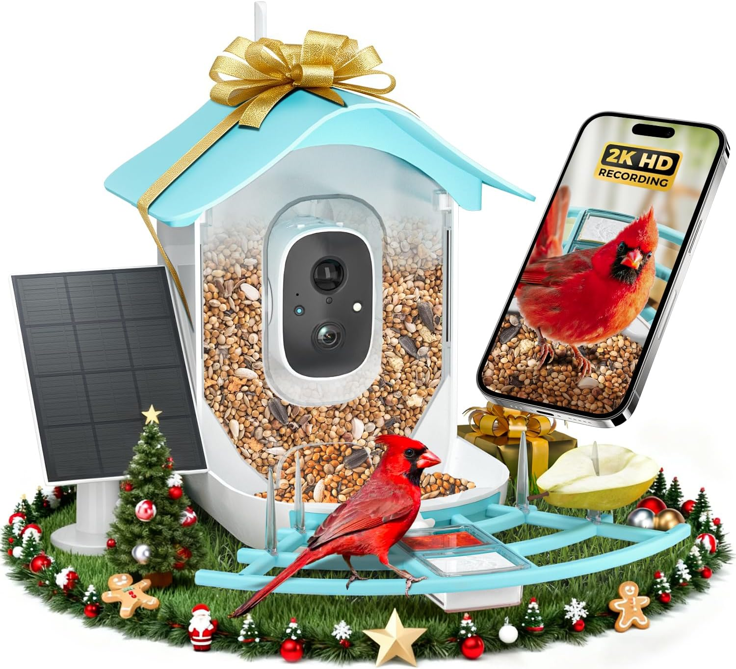 DOCOON Smart Bird Feeder with Camera, 2K HD AI Identify Bi RDS Species, Bird Watching Camera with Solar Panel, Auto Capture Bi Rd Videos & Instant Notifications, Ideal Present for Bi Rd Lover