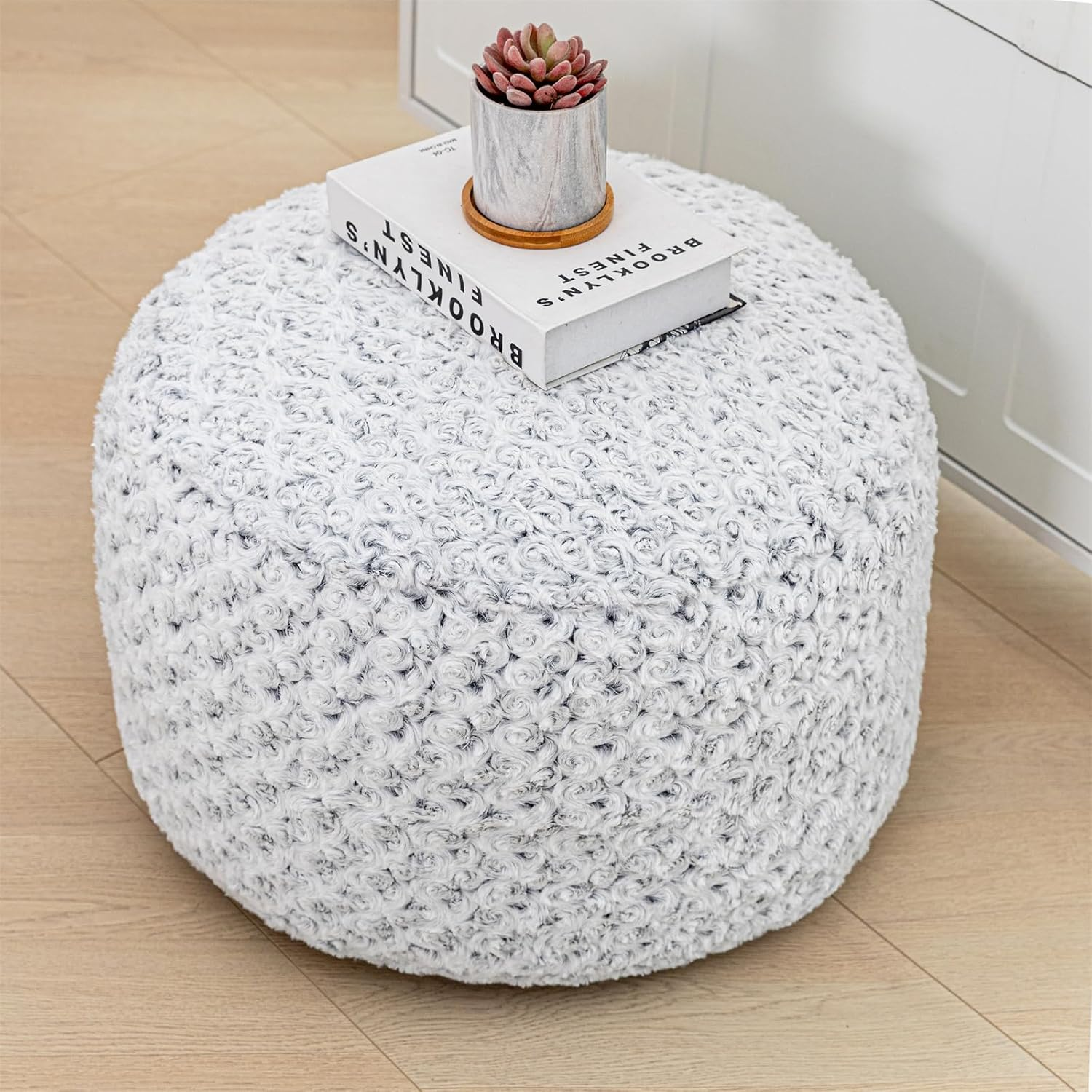 Unstuffed Ottoman Pouf Cover &ndash; 51X31Cm Footstool Slipcover, Storage Ottoman Foot Rest, Floor Pouf & Footrest Cushion Cover Only (Snow Gray) image number 4