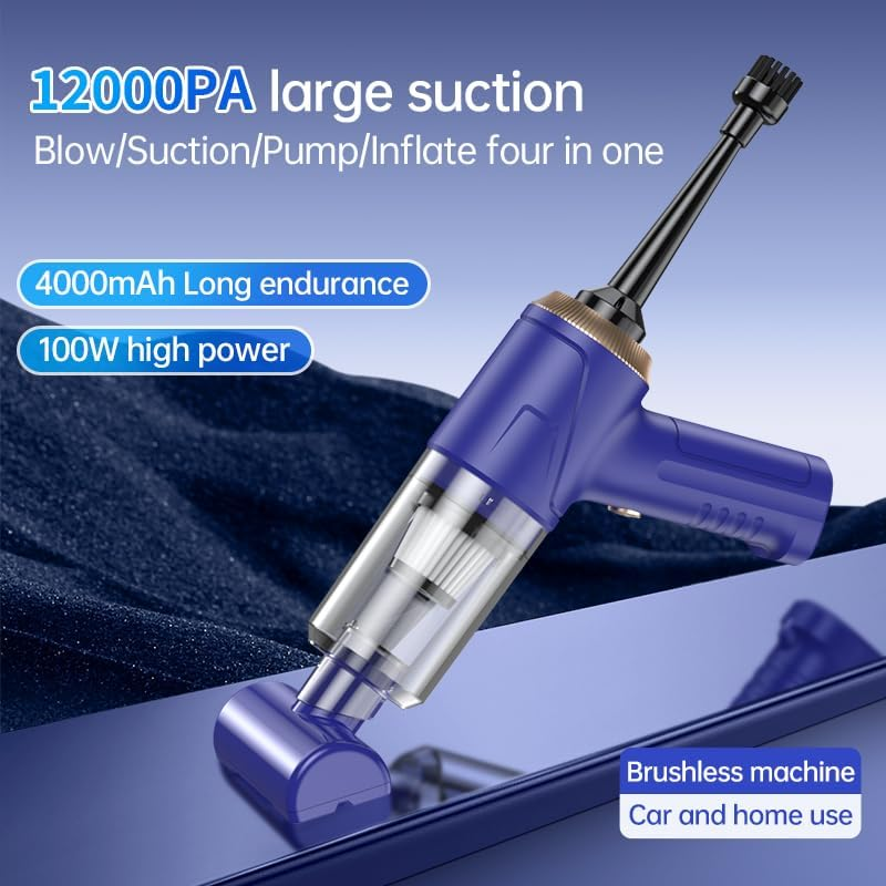 Car Vacuum Cleaner Cordless: 12000PA Handheld Mini Suction with LED Light, Compressed Air Duster & Air Blower & Pump, Small Vacuum Cleaner for Home, Office, Kitchen, Cars, Pet image number 4