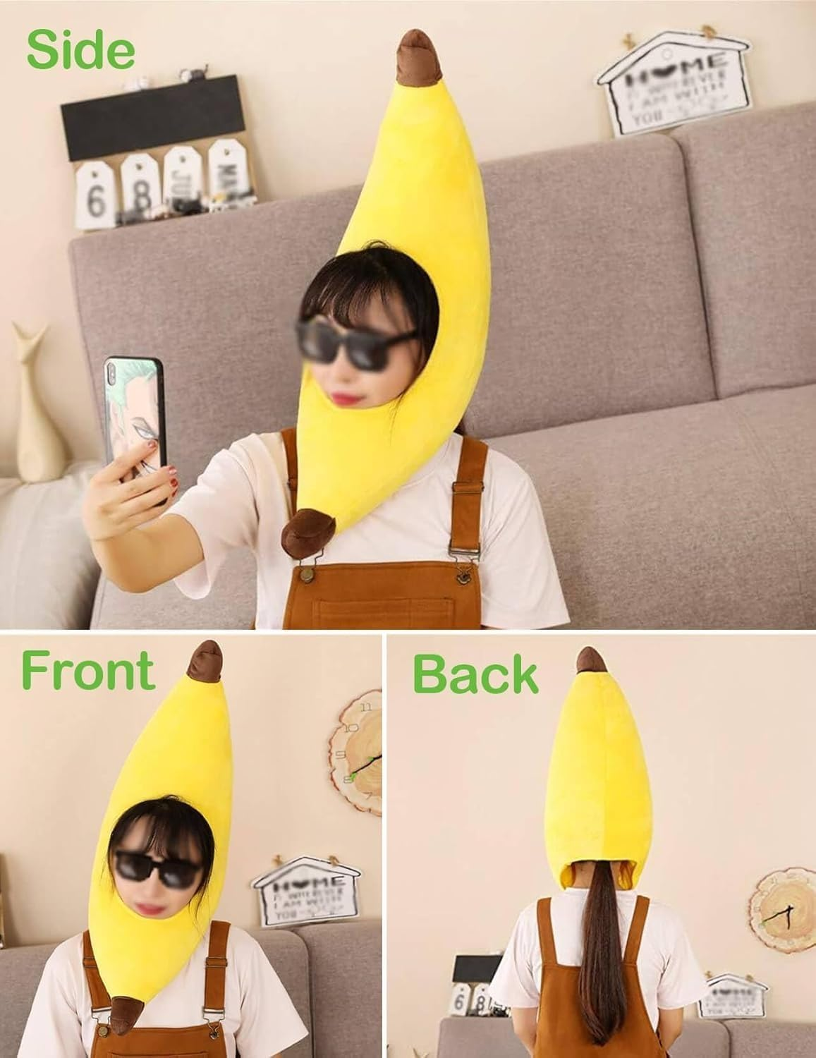 Fesfun Banana Hat Animal Costume Accessories Cap Funny Gift Halloween Easter Party Birthday Christmas Head Cover Mask Headgear Hood Headpiece Clothing Kids Adult Children Women Cosplay image number 3
