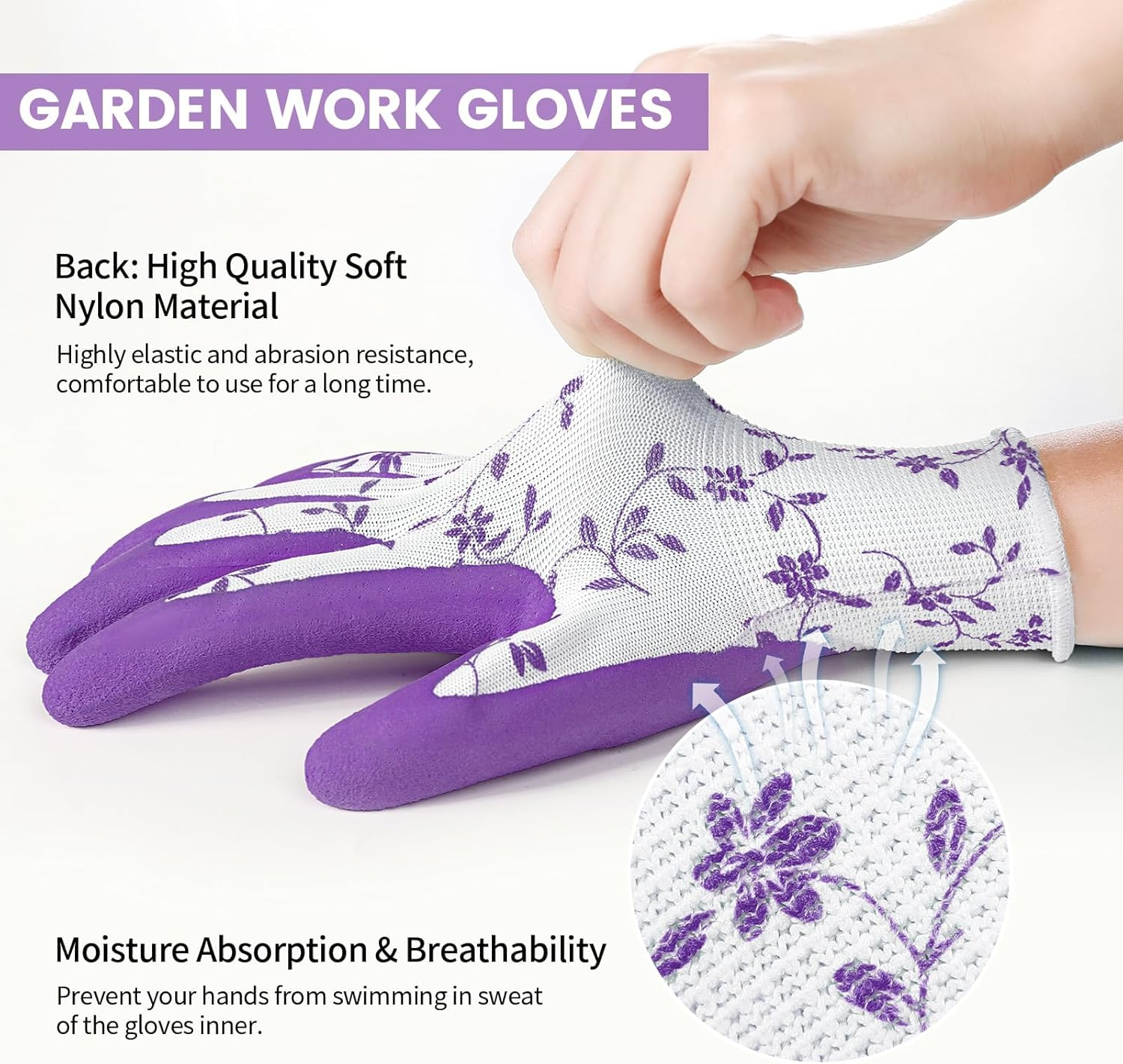 Gardening Gloves for Women, 6 Pairs, Rubber Coated with Grip, Breathable Work Gloves for Yard Garden, Outdoor Indoor Protective image number 3