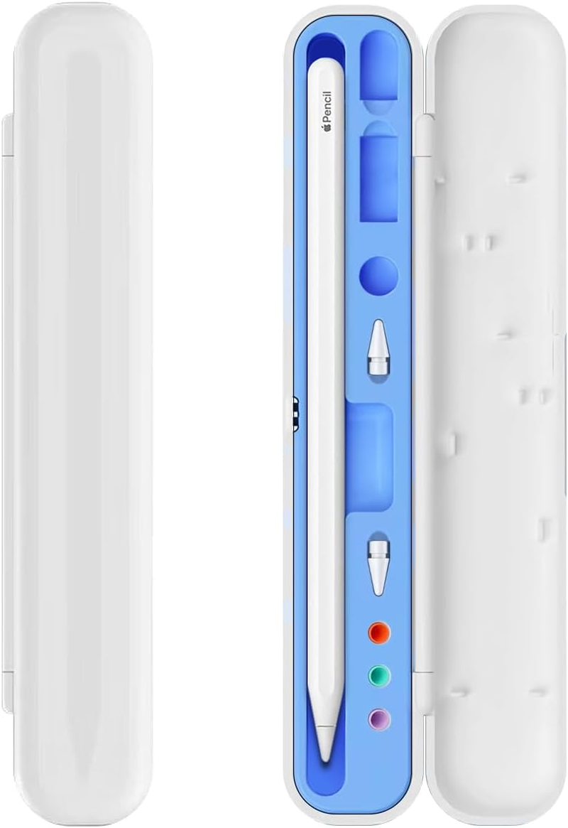 RINGSUN Case Compatible with Apple Pencil 2Nd & 1St Gen Case, Full-Protective Stylus Pen Storage Box for Apple Pencil Pro / 2Nd Gen/ 1St Gen ABS Box Organizer for Stylus Pen & Tips, Blue (Blue)