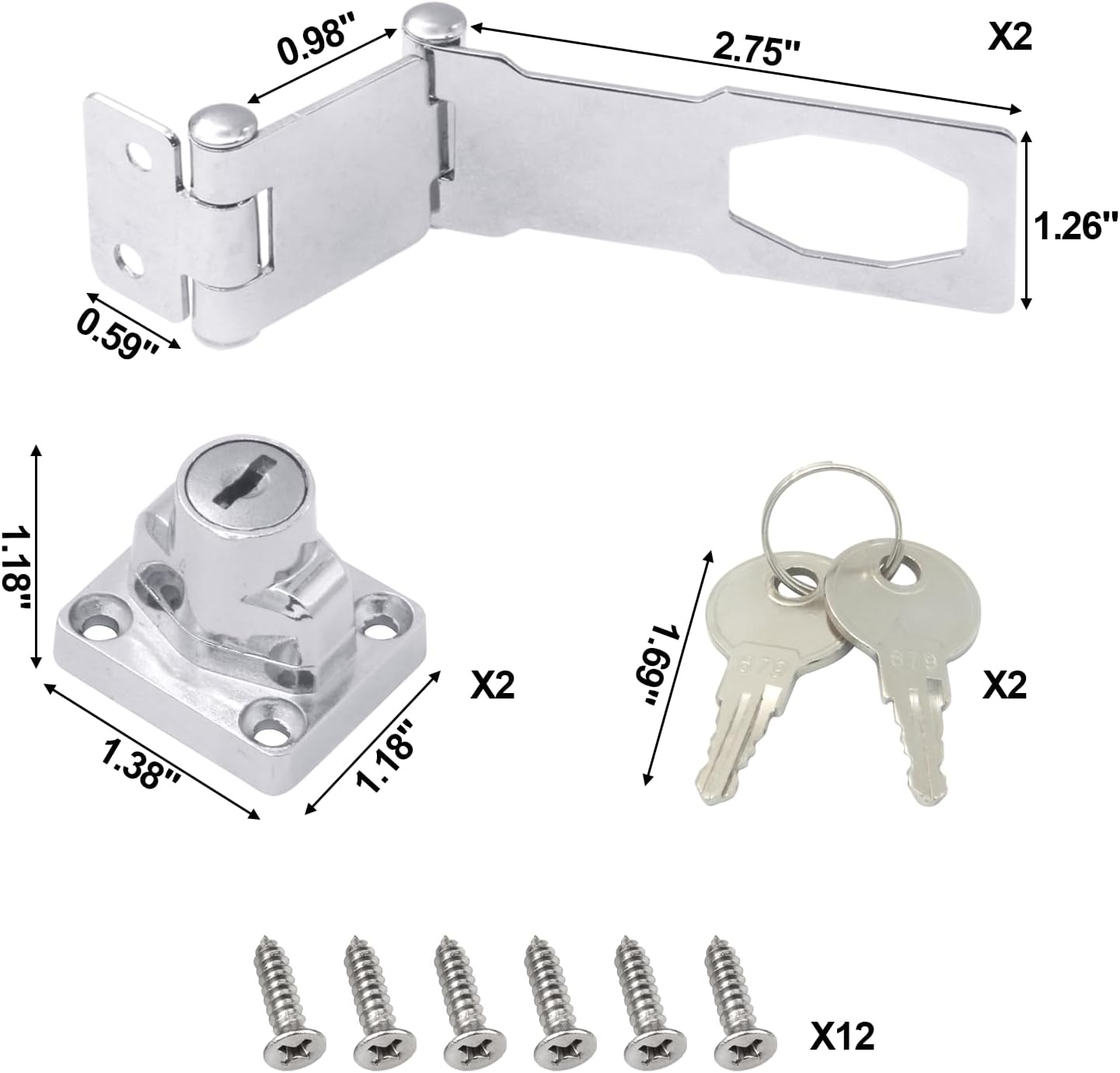 2 Pack Door Lock Hasp Latchs, Collapsible Solid 304 Stainless Steel File Cabinet Lock Desk Drawer Lock, for 90 Degree and 180 Degree Drawers, Dabinets, Doors, Flip Barn Door - 2 Pack(Combination Lock) image number 4