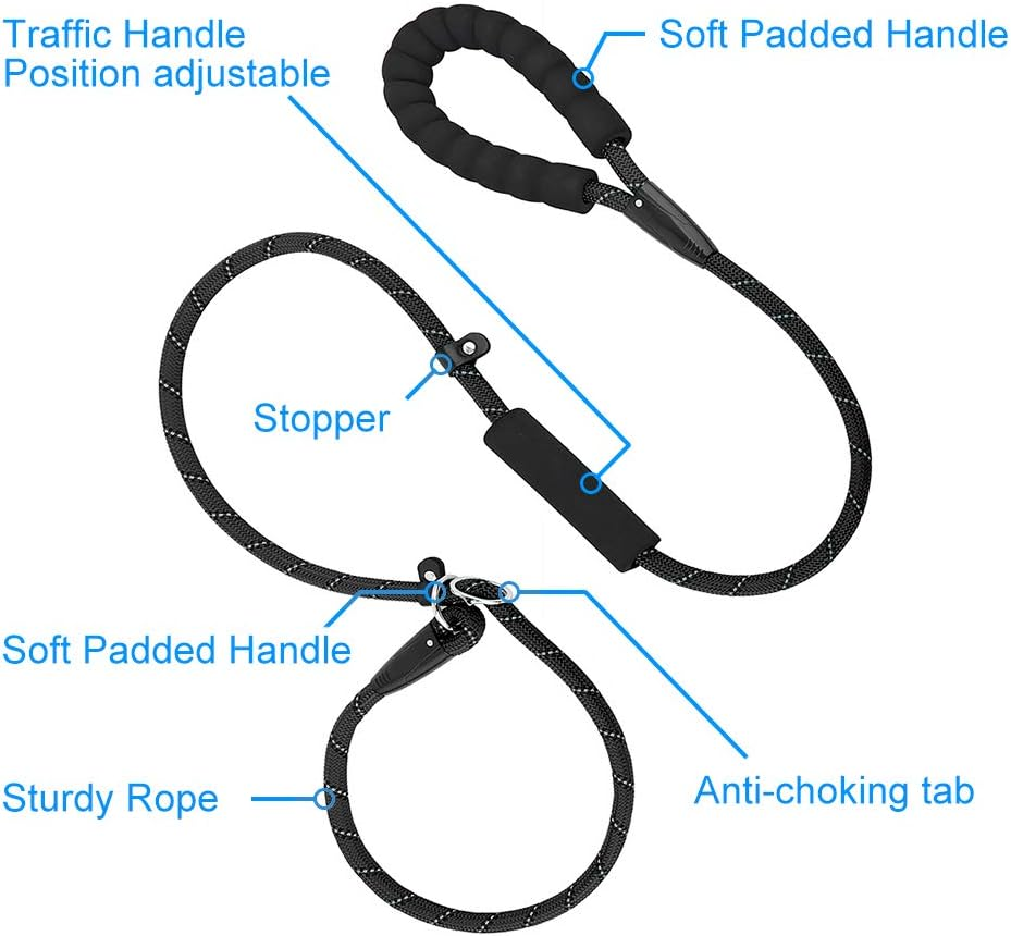 PLUTUS PET Slip Lead Dog Leash - Anti-Choking with Traffic Padded Two Handles, Reflective Strong Sturdy Heavy Duty Rope, 6FT Training for Medium Large Dogs, 6' Black - Red image number 5