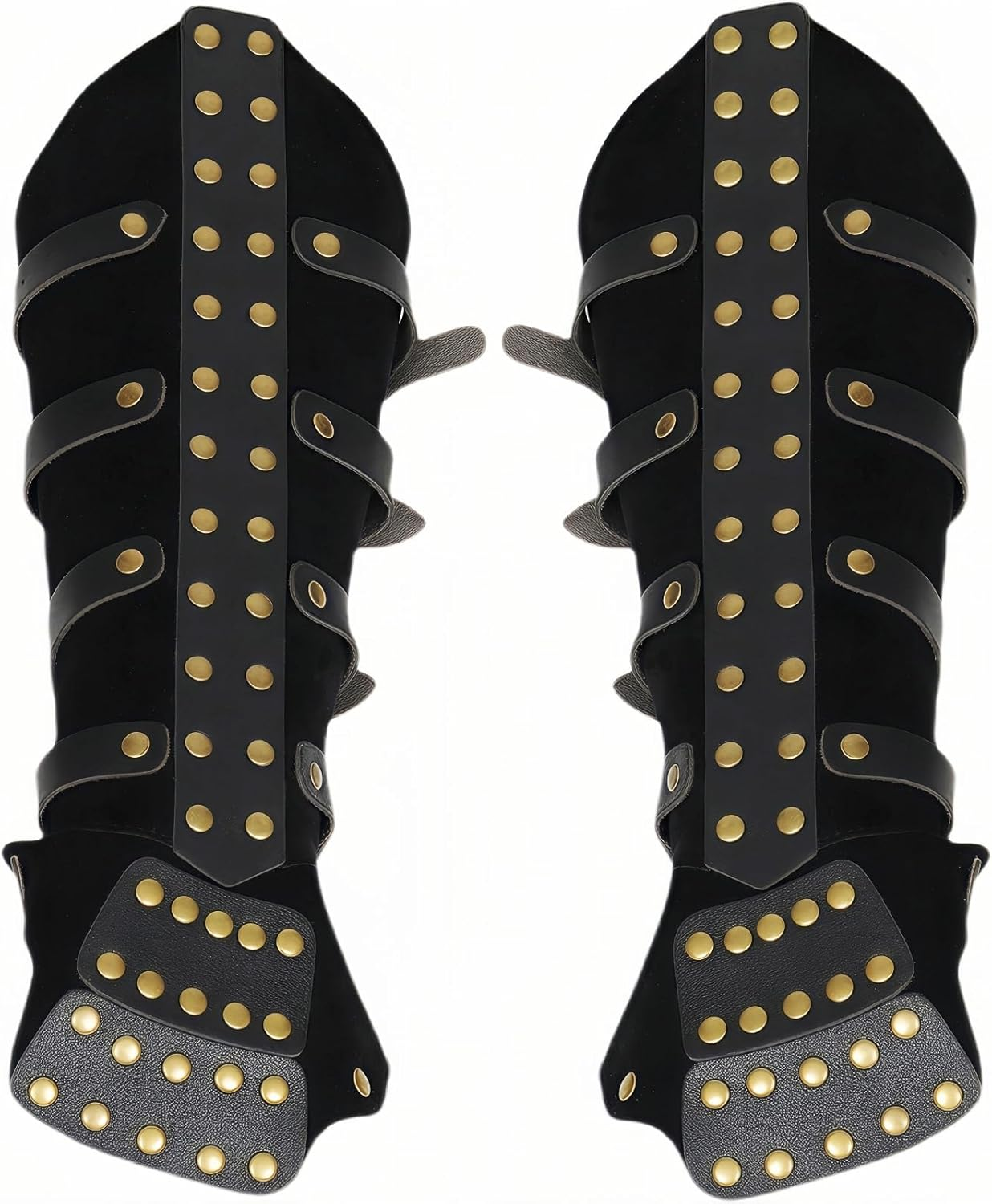 XWXLDD Medieval Leather Arm Guards with Brass Studs, Black, Adjustable Buckle Straps