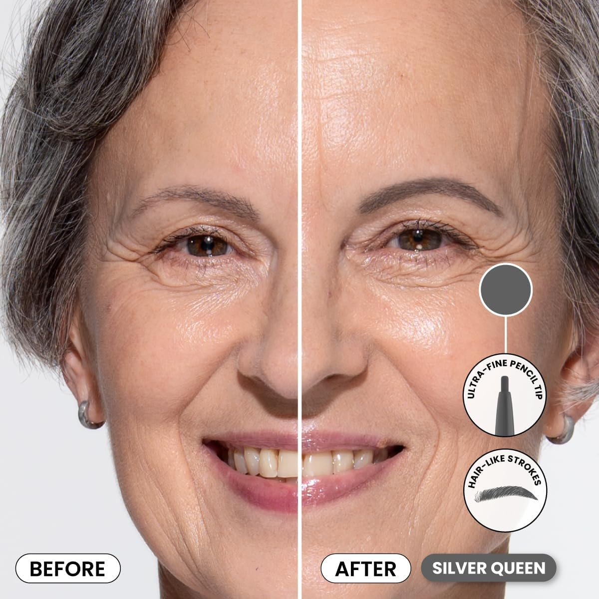 Prime Prometics Primebrow Pencil for Mature Women &ndash; Ultra-Precise Tip for Natural, Hair-Like Strokes &ndash; Smudge-Proof & Long-Lasting Wear &ndash; Great for Thinning, Sparse, or Graying Brows (Silver Queen) - Ash Brown image number 2