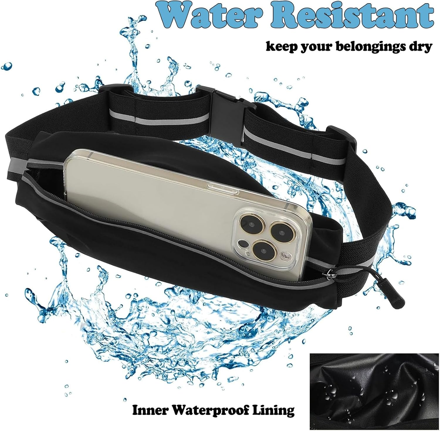 Running Belt Fanny Pack for Women Men, Adjustable Reflective Phone Holder Runners Waist Pouch for Sports & Fitness, Waterproof, Headphone Wire Hole, Sports Belt Money Belt Running for Phone image number 3