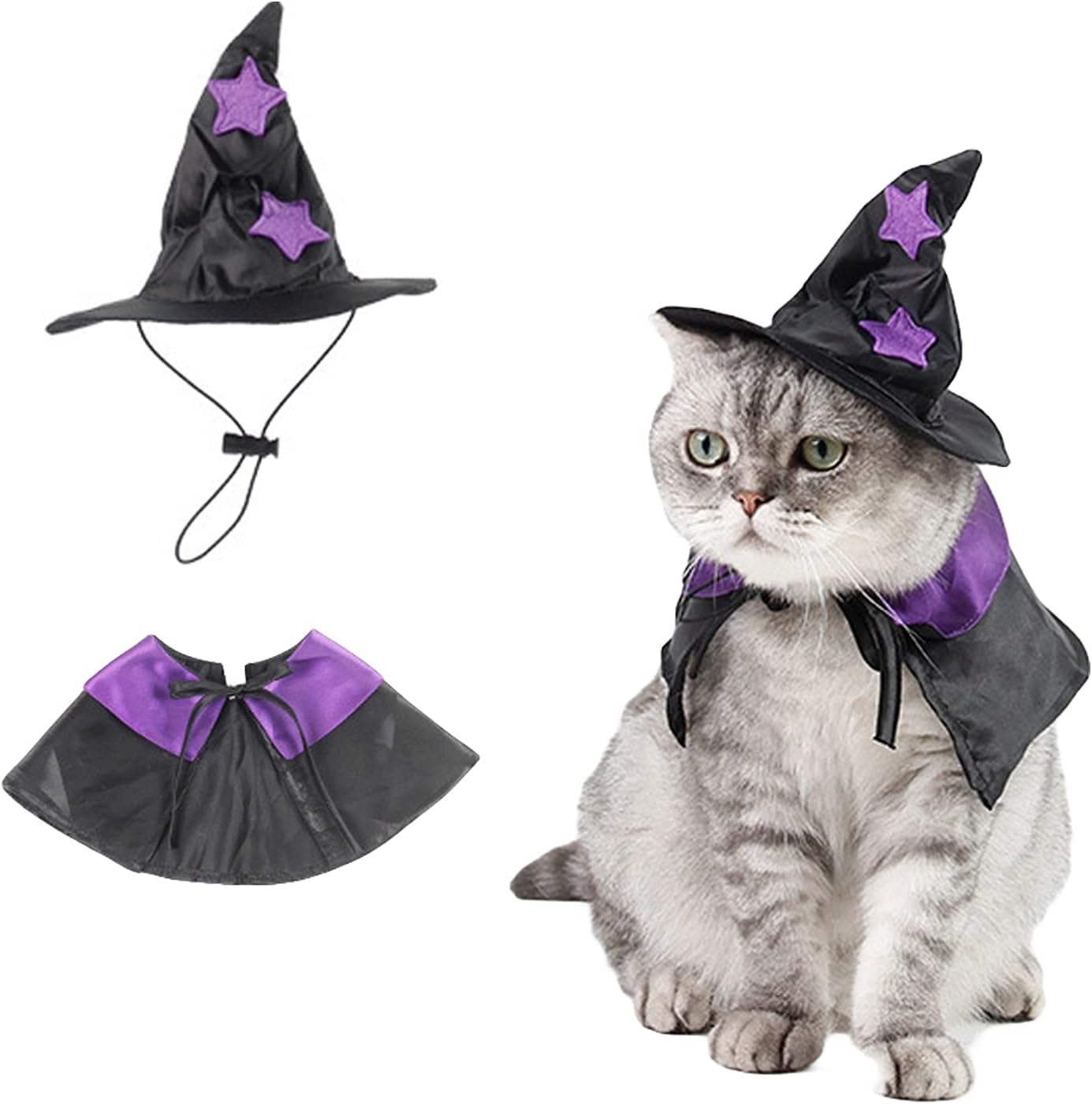 Halloween Pet Cloak Witch Hat Witch Cloak Costume for Small Dogs and Cats Halloween Clothes (L) image number 4