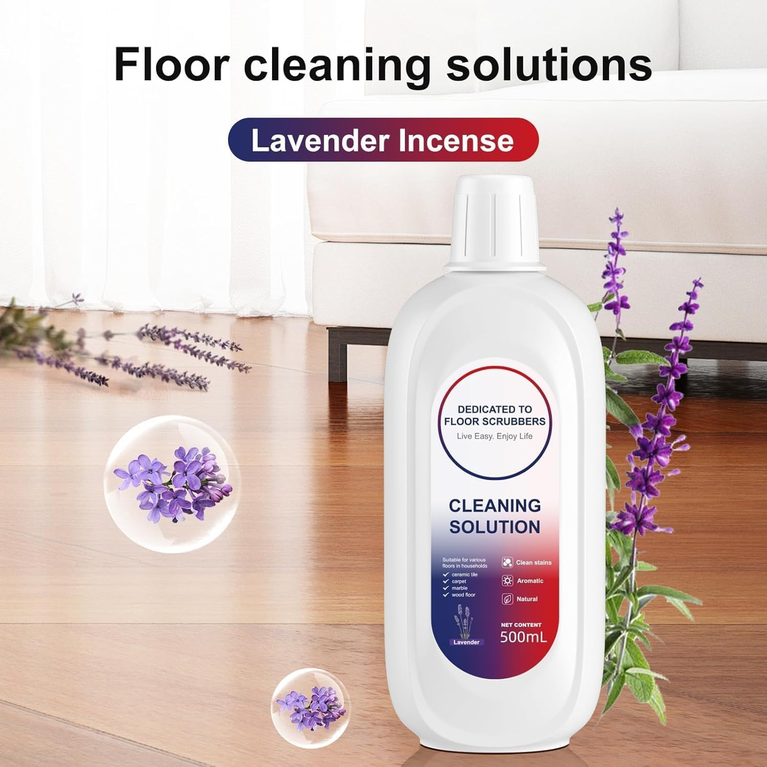 2 Bottle Lavender Floor Cleaning Solution Compatible with Tineco, Deep Cleans for Multiple Hard Floors, Suitable with All Robot Vacuums with Mopping and Cordless Wet/Dry Vacuum Mop Cleaner(1000Ml) image number 1