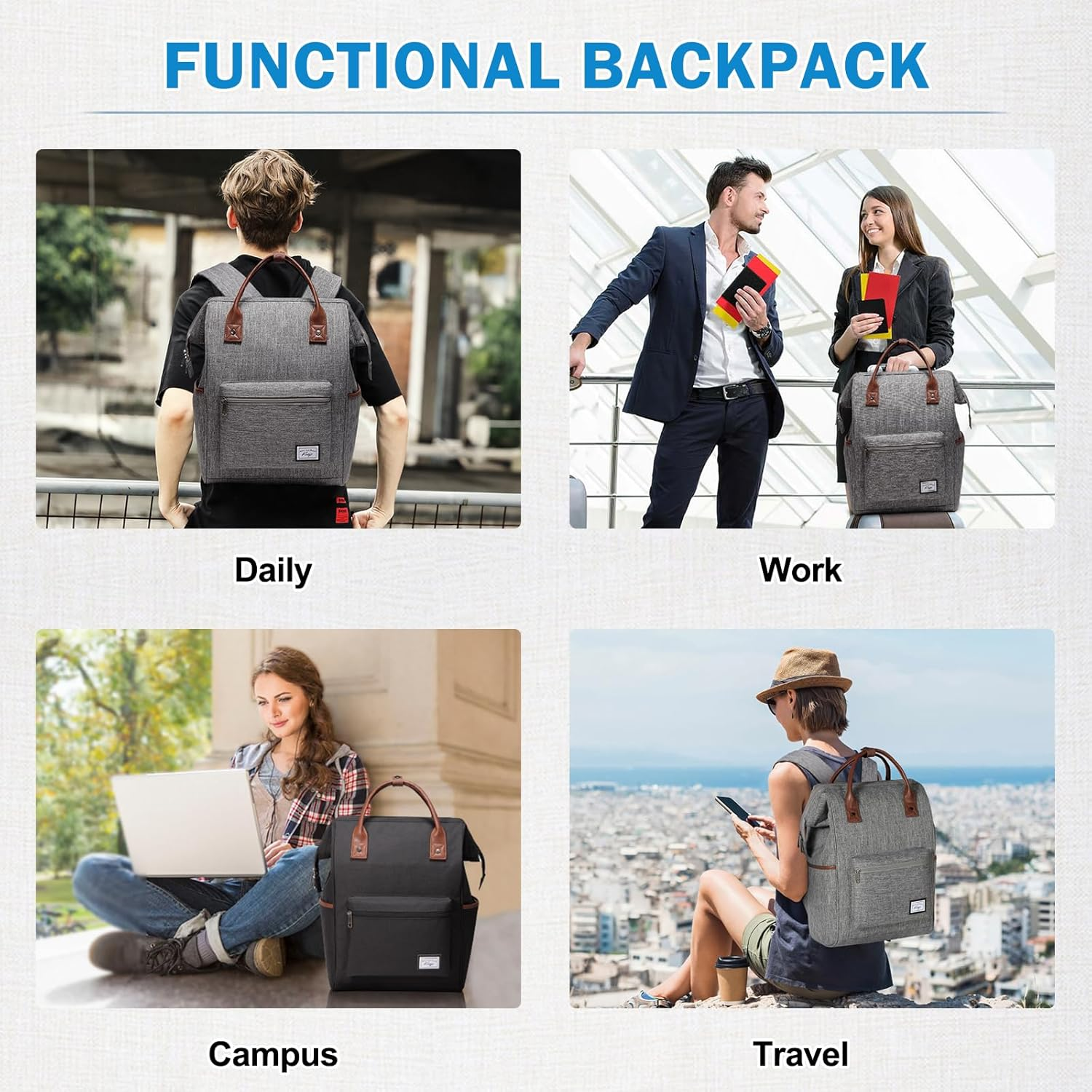 Laptop Backpack for Men Women, KASQO Water-Resistant Travel School Backpack Fit 15.6 Inch Laptop 24L Anti-Theft Rucksuck Daypack with USB Charging Port for Business College Teenagers image number 4