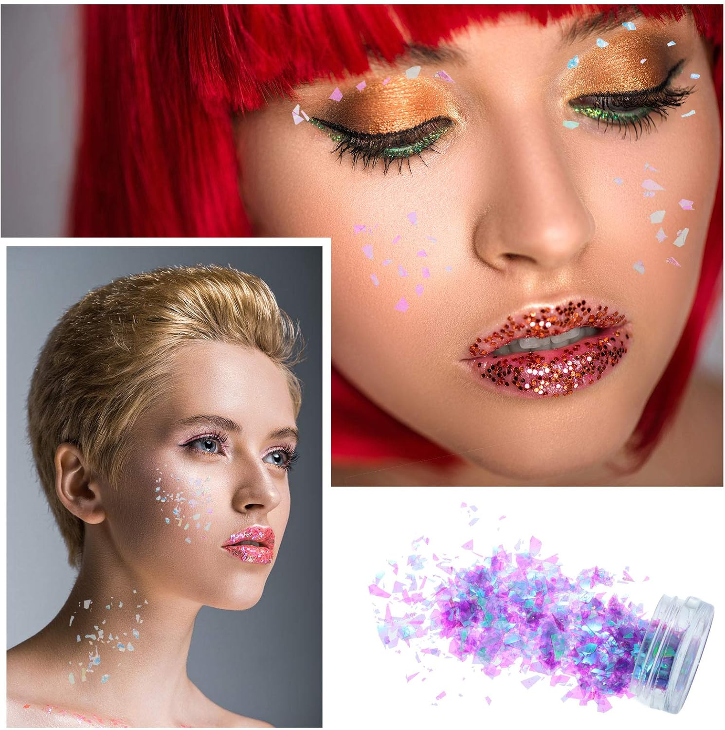18 Boxes Mermaid Iridescent Chunky Glitter Flakes Chrome Sequins Aurora Holographic Mermaid Nail Glitter Flakes for Face Eyes Body Hair Nail Decoration image number 3
