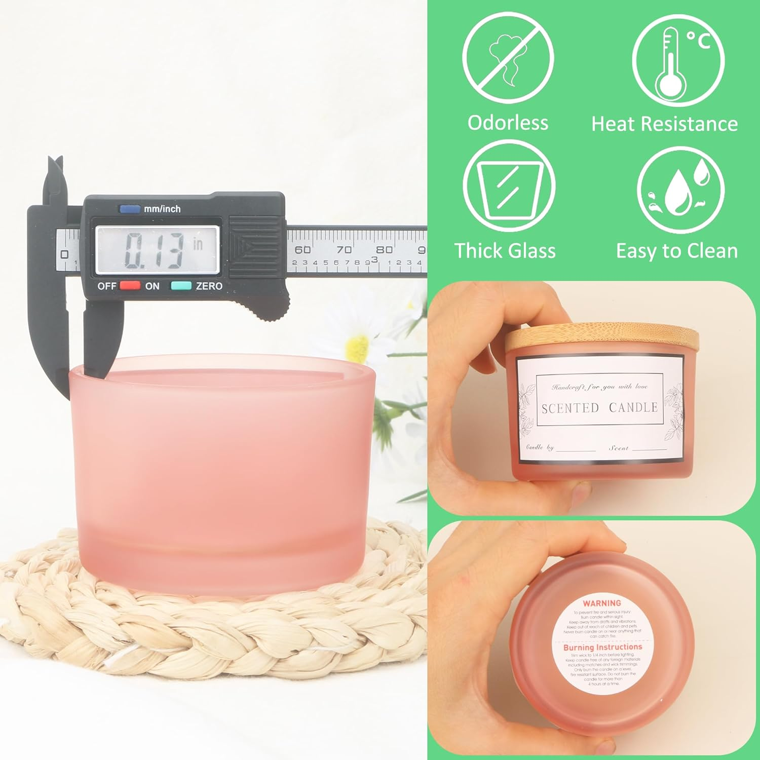 MILIVIXAY 20 Pack 4 OZ Matte Pink Glass Candle Jars with Lids and Candle Making Kits - Bulk Wide Mouth Small Empty Candle Jars for Making Candles - Spice, Powder Containers.