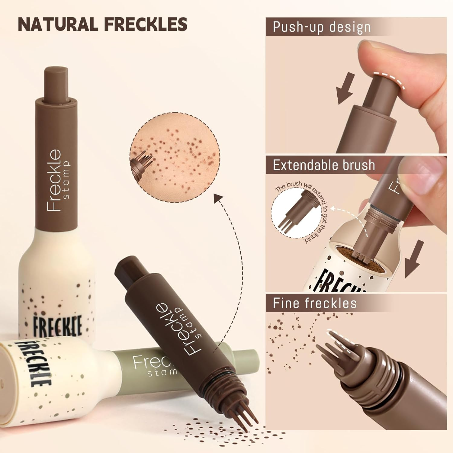 Noerrors Freckle Stamp Pen, Waterproof Fake Freckles Tattoo, Magical, Lifelike, Quick-Drying, Long-Lasting Light Brown, Fake Freckle Colour, Women, Girls, Make-U #04 Caramel image number 2