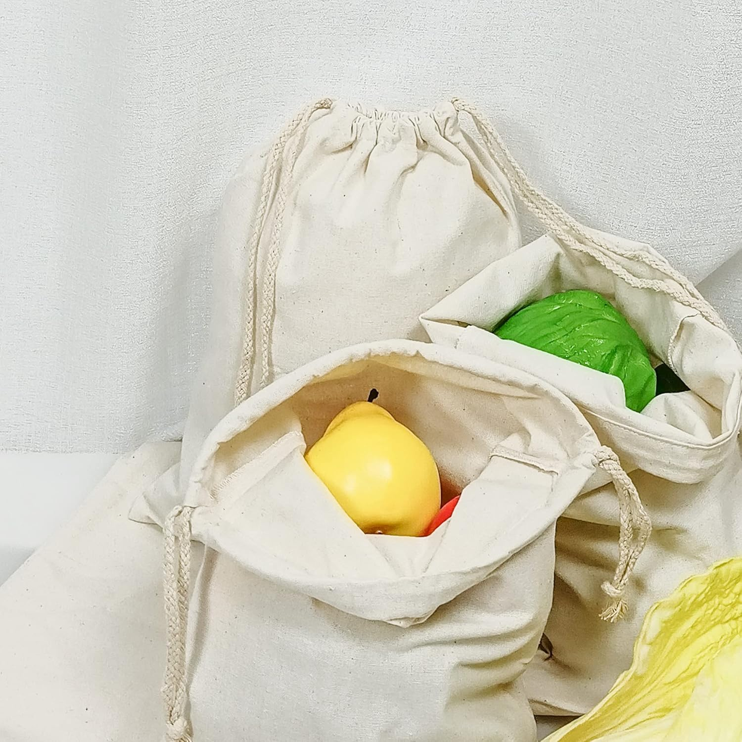 Drawstring 100% Cotton Muslin Bags Reusable Storage Bag for Shopping Home Kitchen Food Grocery Vegetable Storage Etc. (6 PCS 10"X14"/25X35Cm) image number 1