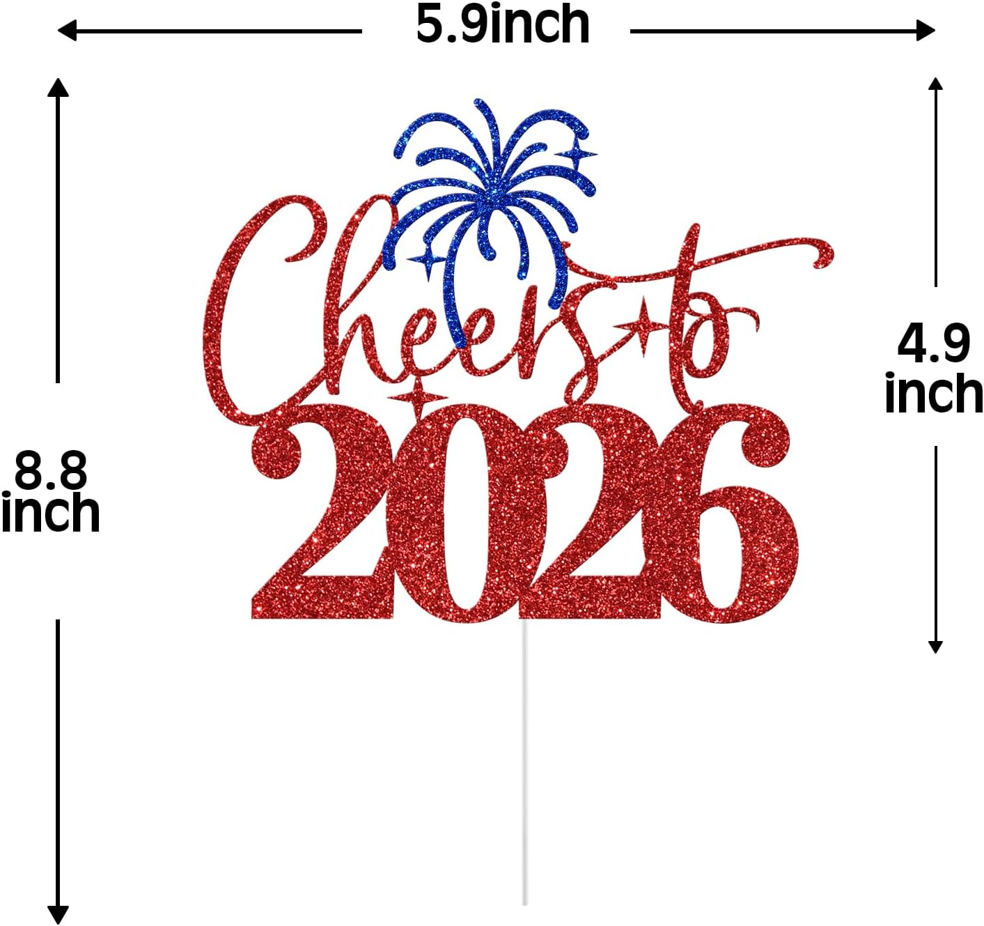 Cheers to 2025 Cake Topper, Happy New Year Cake Picks, Welcome 2025, New Year'S Eve/Christmas/Happy Holiday Party Decoration Supplies, Red & Blue Glitter image number 1