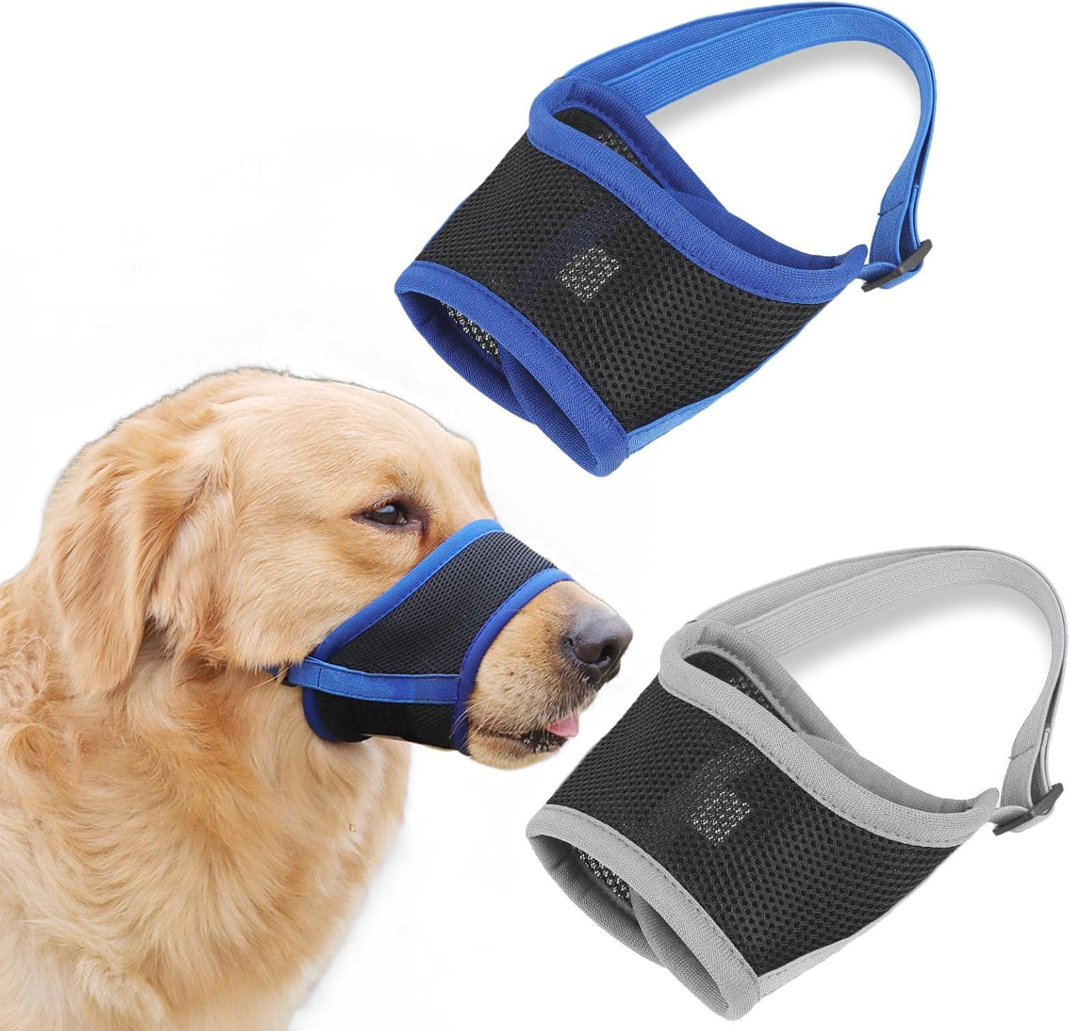Pack of 2 Muzzles for Dogs, Breathable Muzzle for Dogs, Adjustable Loop, Muzzle for Small, Medium Dogs, Dogs Can Panty and Drink, Prevents Biting, Barking and Chewing, M image number 3