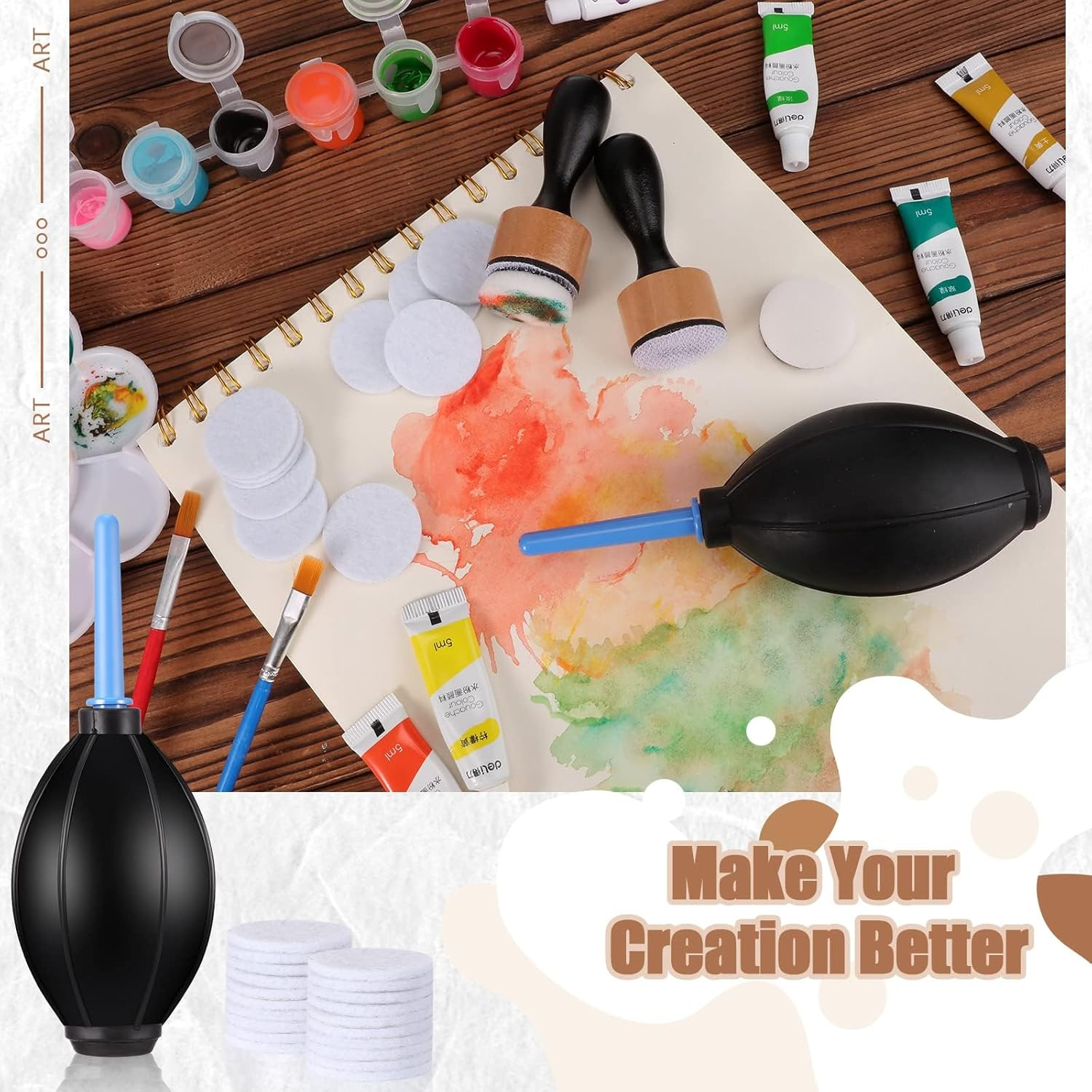 54 Pieces Alcohol Ink Blower Applicator Tool Set, Include round Blending Tool Ranger Mini Blending Tool Air Blower Mini Ink Blower Felts Replacement Foams for Card Making Embossing Painting Rendering