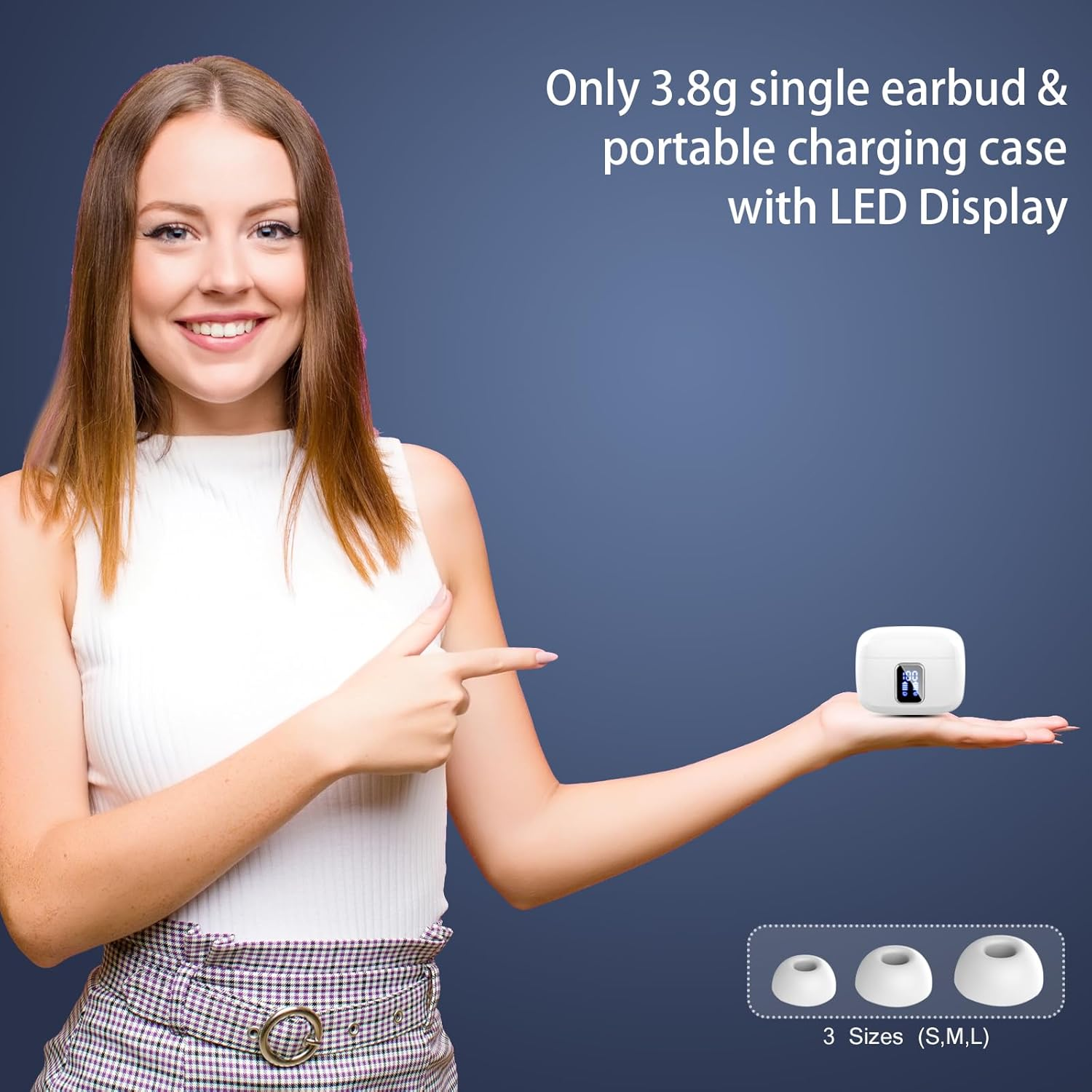 Wireless Earbuds Bluetooth 5.3, 4 ENC Noise Cancelling in Ear Headphones with 48H Playtime, IPX7 Waterproof, LED Display, Comfort Fit for Sports, Moon White