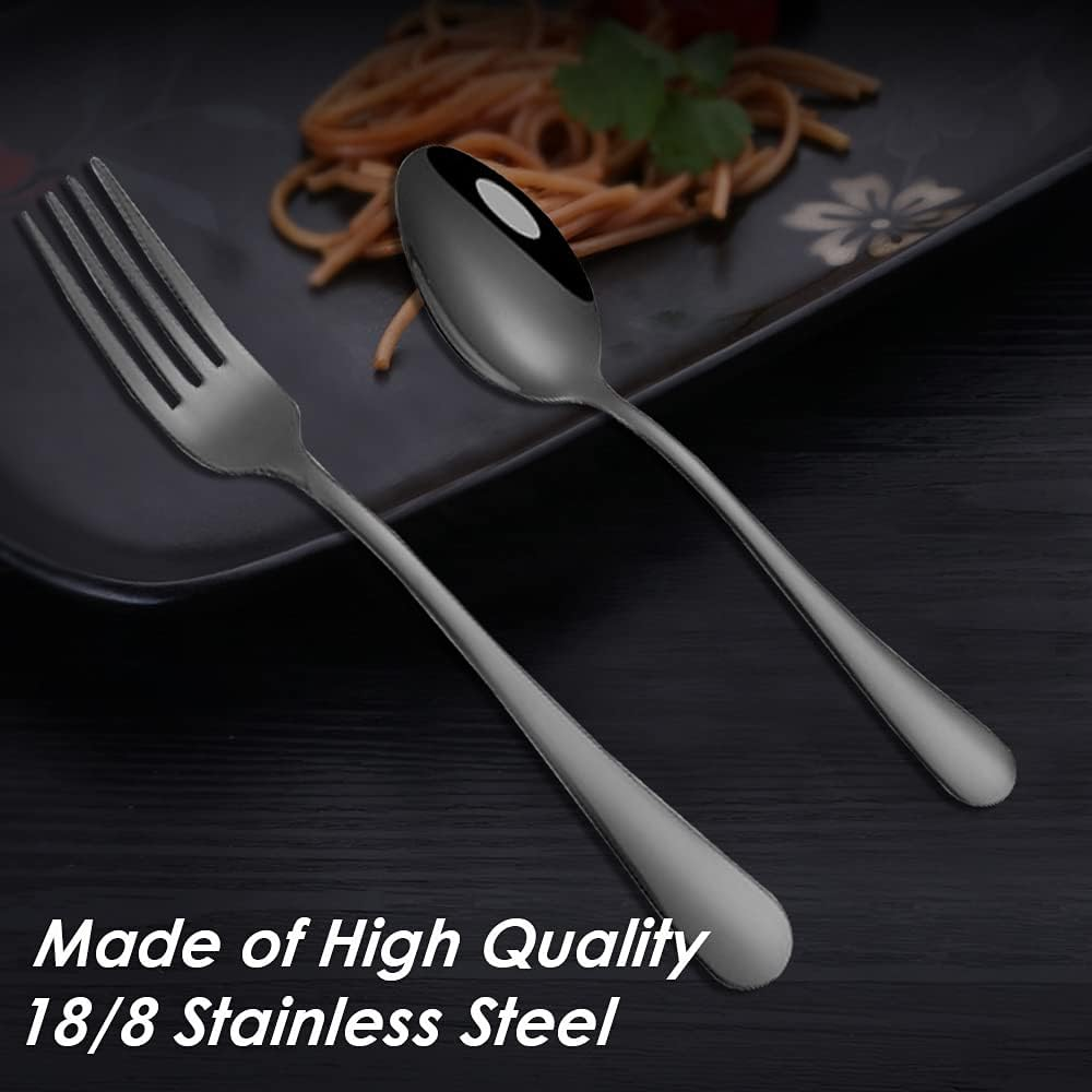 Set of 12, Black Plated Stainless Steel Dinner Forks and Spoons, Findtop Heavy-Duty Forks (8 Inch) and Spoons (7 Inch) Cutlery Set- Black - Black image number 3