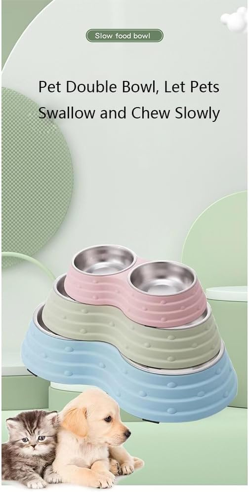 Wolike Pet Bowl Basic Dog Bowls Pet Bowl anti Overturning and anti Slip Double Bowl Dog Bowl Dog Plate Cat Bowl Stainless Steel Water Bowl Bottom with anti Slip Pad (Pink-Medium)
