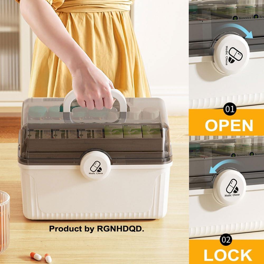 Portable Medicine Cabinets Storage Box with Handle 3 Tier First Aid Kit for Home, Camping Travel Medical Storage Container Emergency Supply Case (Beige) image number 6