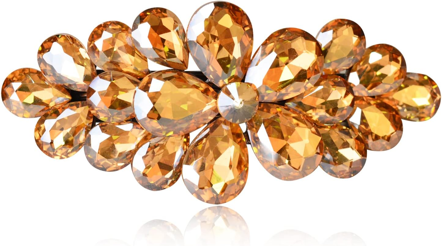 Sankuwen Flower Luxury Jewelry Design Hairpin Rhinestone Hair Barrette Clip(Style C,Champagne)