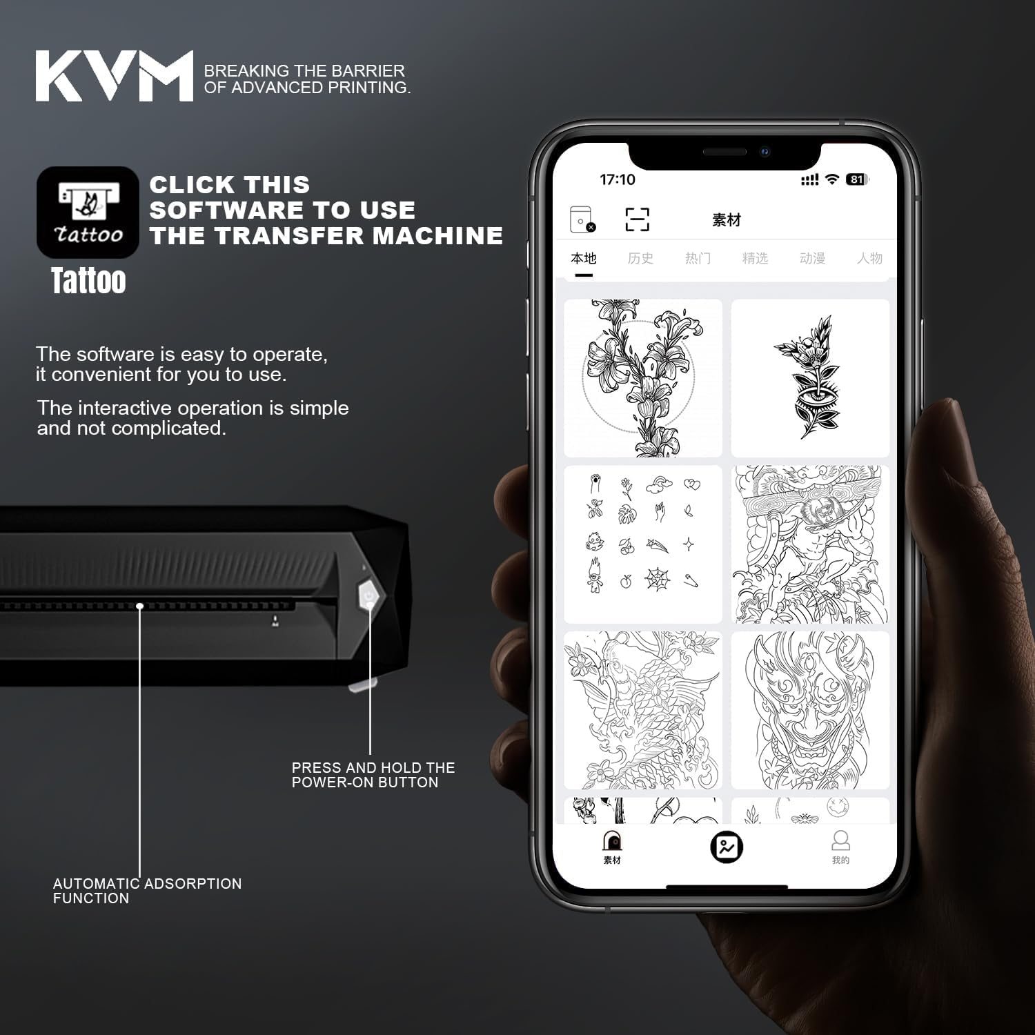 KVM Wireless Tattoo Thermal Stencil Printer Bluetooth or USB Interface Thermal Paper or Transfer Paper Printing Quick Stencil Printer for Tattoo Artists and Beginners with Smartphone & Laptop image number 2