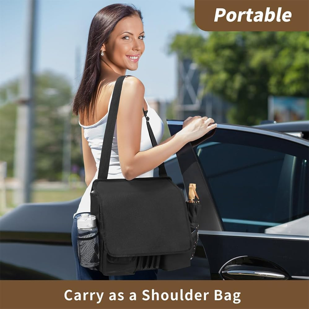 Car Organizer Front Seat,Backseat Organizer with Adjustable Shoulder Strap, Passenger Seat File Storage Bag with Dedicated Laptop Tablet Holder Cup Holder for Car Law Enforcement (Black) image number 4