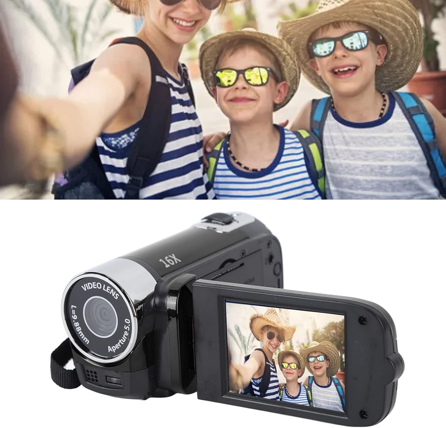 Video Camera Camcorder, 4K 48MP FHD Digital Camera Recorder with 2.7In TFT Rotatable Screen, 16X Digital Zoom, Fill Light, USB Cable, DV Camera (Black)