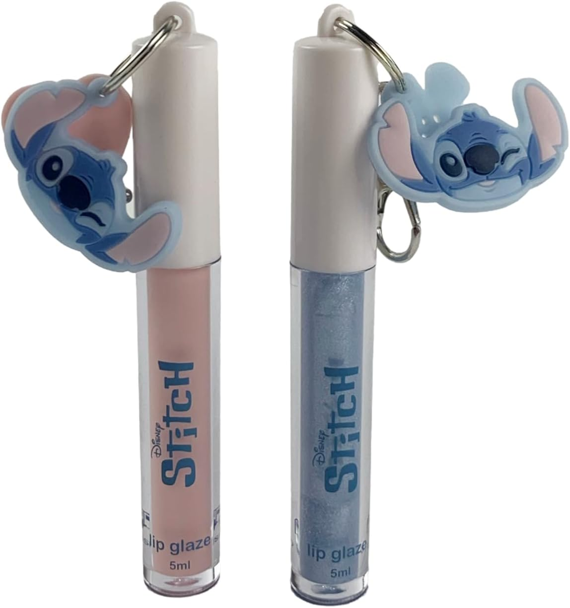 Disney Stitch Lip Gloss Set with Character Charms, 2 Pack Pink and Blue Shimmer, 5Ml Each, 10Ml Total