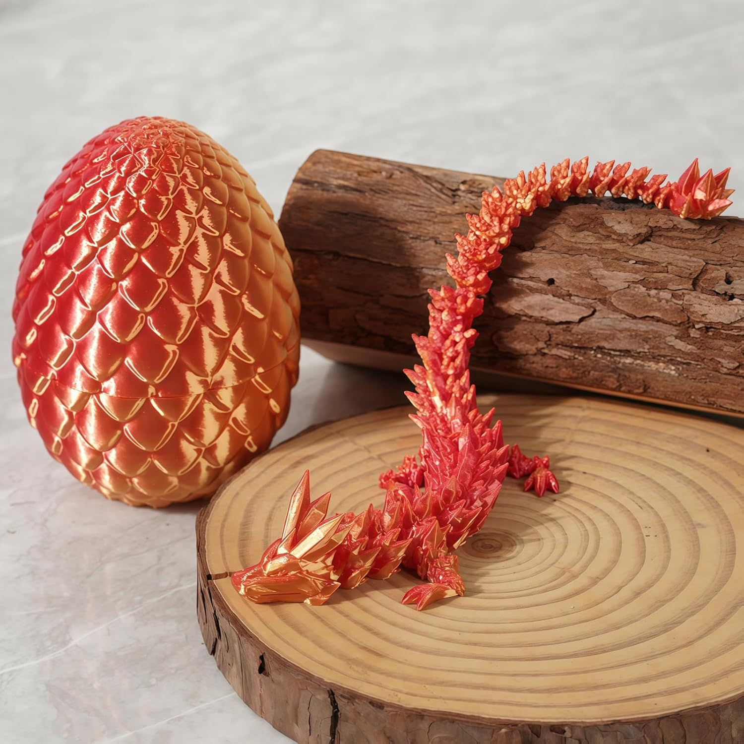 3D Printed Dragon Egg with Surprise Articulated Dragon - Loving Kids, Stress Relief Toys for Adults(Fiery Orange - Red) image number 4